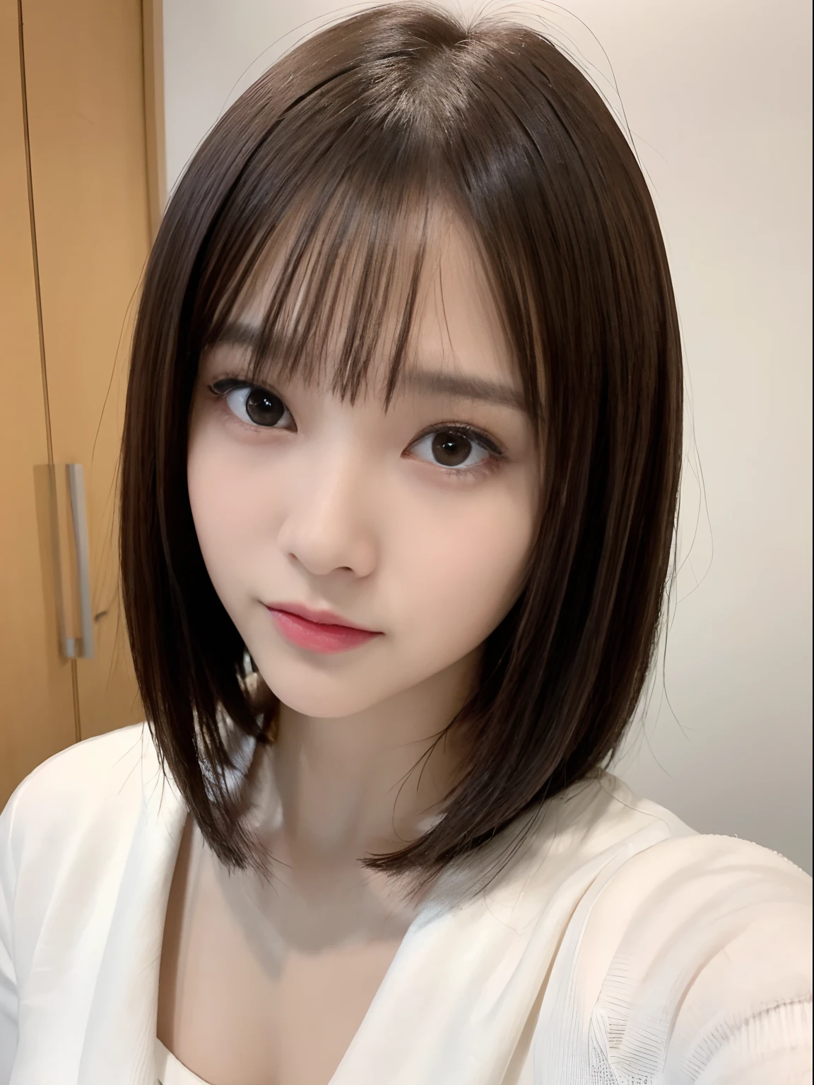 in 8K、top-quality、​masterpiece、ultra-detailliert、超A high resolution、1 girl of 20 years、portlate、Close-up of the face、a short bob、floated hair、Tear bag、二重まぶた、azure eyes、without background