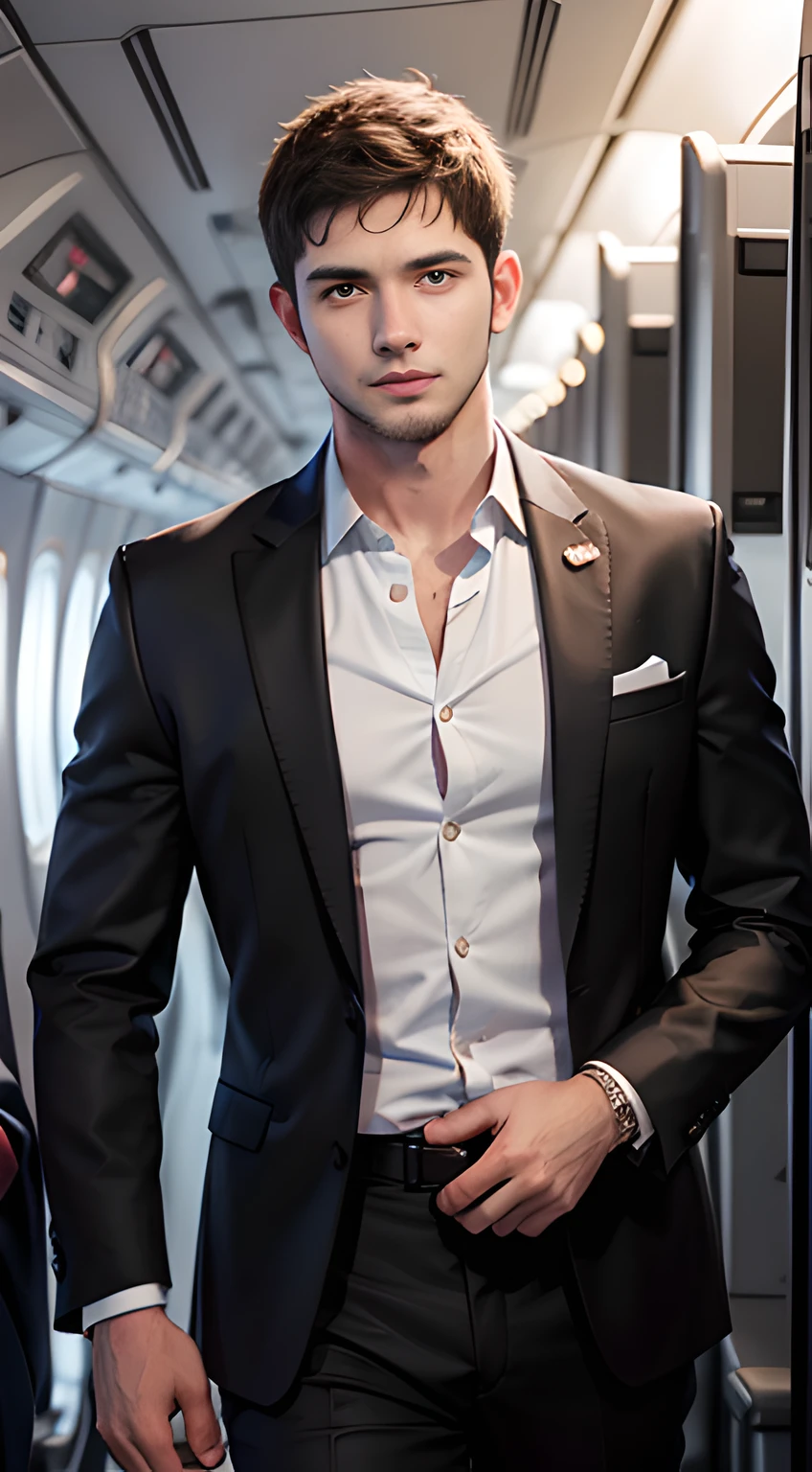 handsome young man in his 20s, Chris Redfield, dark gray hair,