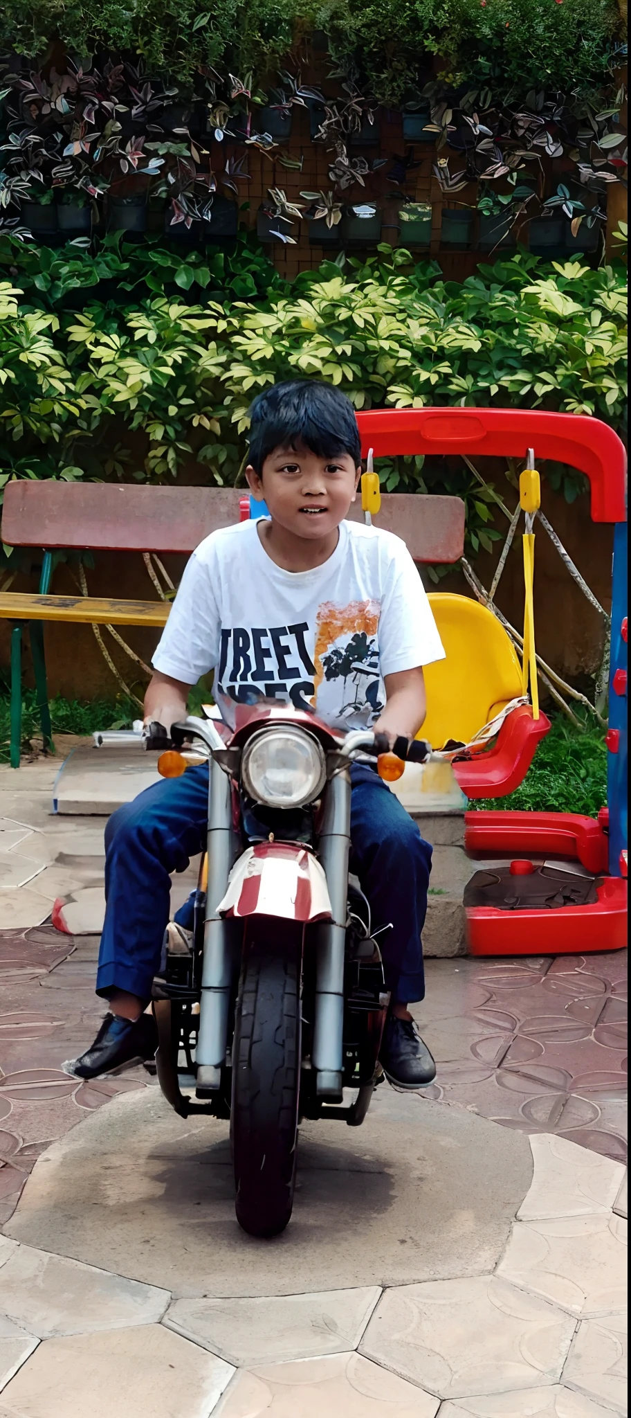 Kid riding on super bike