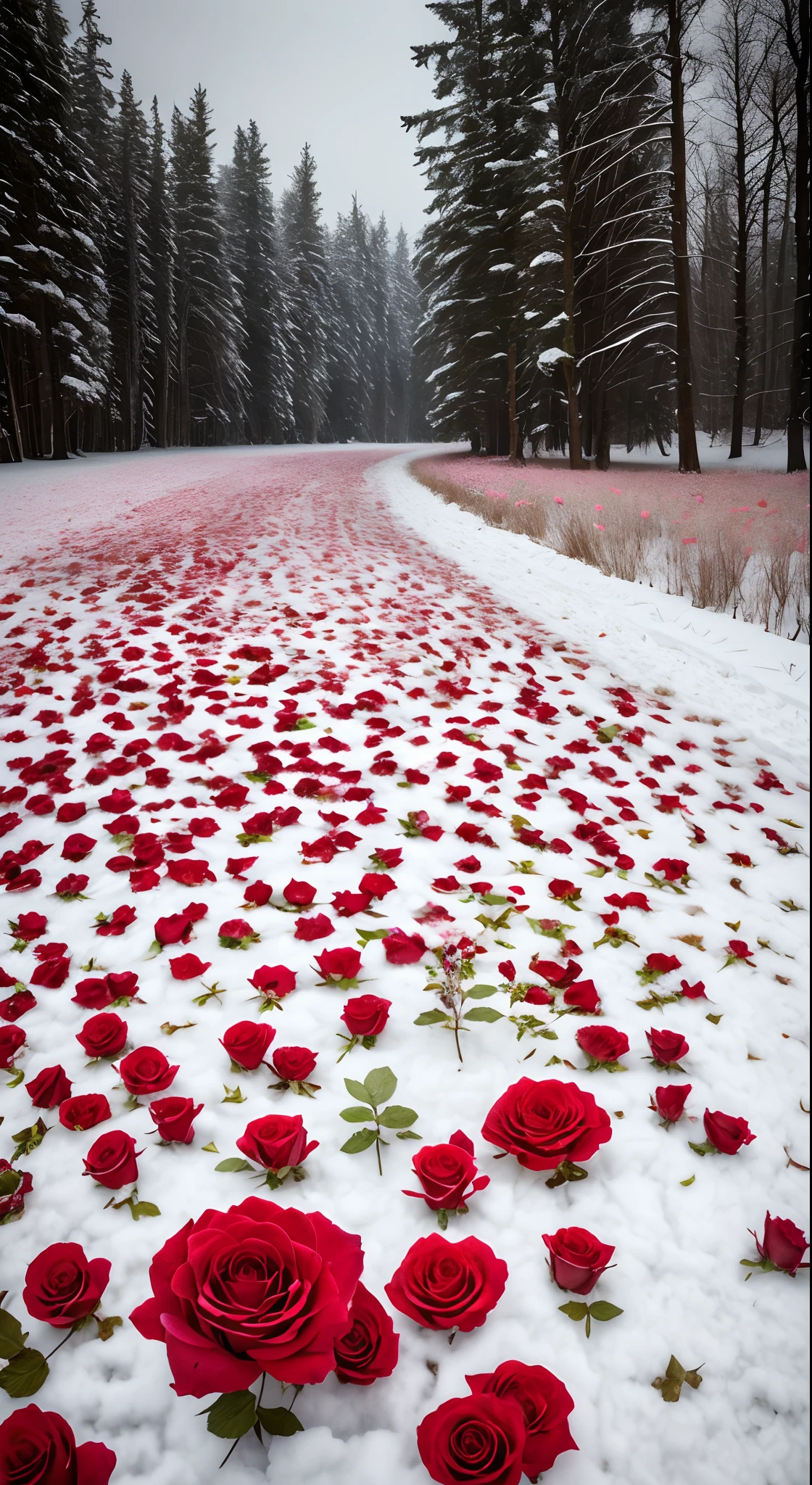 There are many roses lying on the snow, Really beautiful nature, Beautiful nature, rosette, Unbelievably beautiful, rosses, with frozen flowers around her, big breasts beautiful!, absolutely outstanding image, Everywhere petals are falling, Flowers!!!!, marc adamus, cant believe it is real, exploding roses, Beautiful photography, alexander abdulov, beautiful art, Rose, Pink Forest