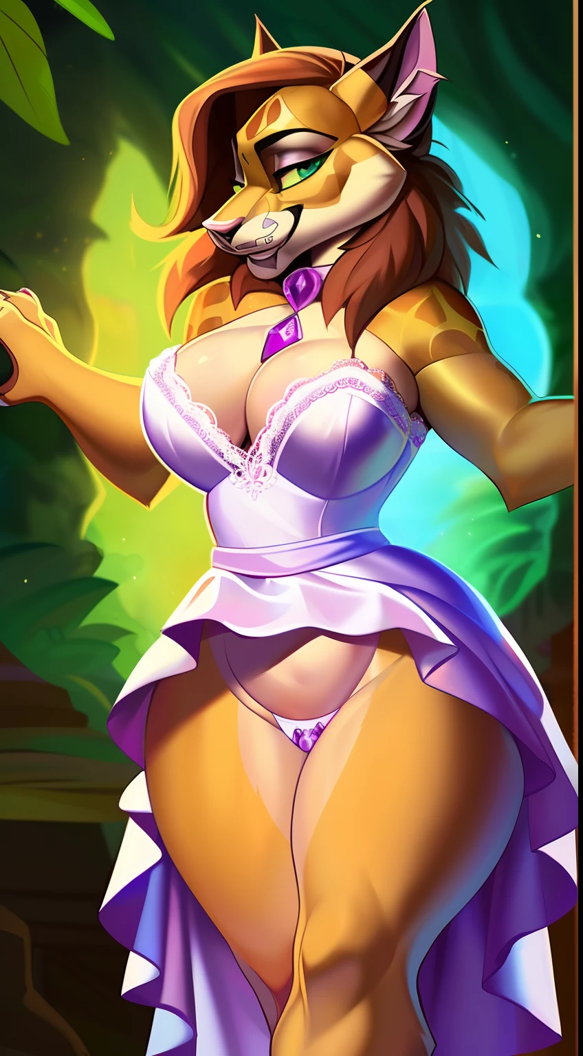 subido el e621, por Pixelsketcher, por Bayard Wu, por Thomas Benjamin Kennington , por Einshelm, (realista:1.2), Jade el lince, Linx, hembra, Anthro peludo, Orejas de gato, nariz rosada, (Detailed clear aquatic eyes:1.3),  colmillos, beige brown hair, (Flecos largos:1.5), Cola de caballo, Cuerpo bronceado claro, Cara intrincadamente detallada, tuft of skin from the neck, (tomboy), (Correa de cuchillo para muslos:1.4), (Chibi:0.8), vida real, ((retrato)), De pie seductoramente, dynamic  pose, (Cola corta de lince:1.4), (detailed lighting by Bonifasko), (pelaje esponjoso), (Piel detallada), (Piel detallada), dedo del pie de camello, (sonrisa afectada:1.1), cinematic lighting, ((Antecedentes detallados del bosque, cascada, Colinas, tree)), oasis, Hermoso lago, Vista gran angular, (sombra de medio cuerpo:1.3), [Contre-Jour], [[rayo crepuscular]], bare belly, bare belly, navel, [luz ambiental detallada], [gray natural lighting], [luz ambiental en el vientre], (Mayor detalle salvaje de la vida silvestre), Al aire libre, vista al mar y playa, [proporciones realistas], [foco nítido], (sombreado), ((obra maestra)), sexy white cropped wedding dress, ((((very sexy white cropped wedding dress))))