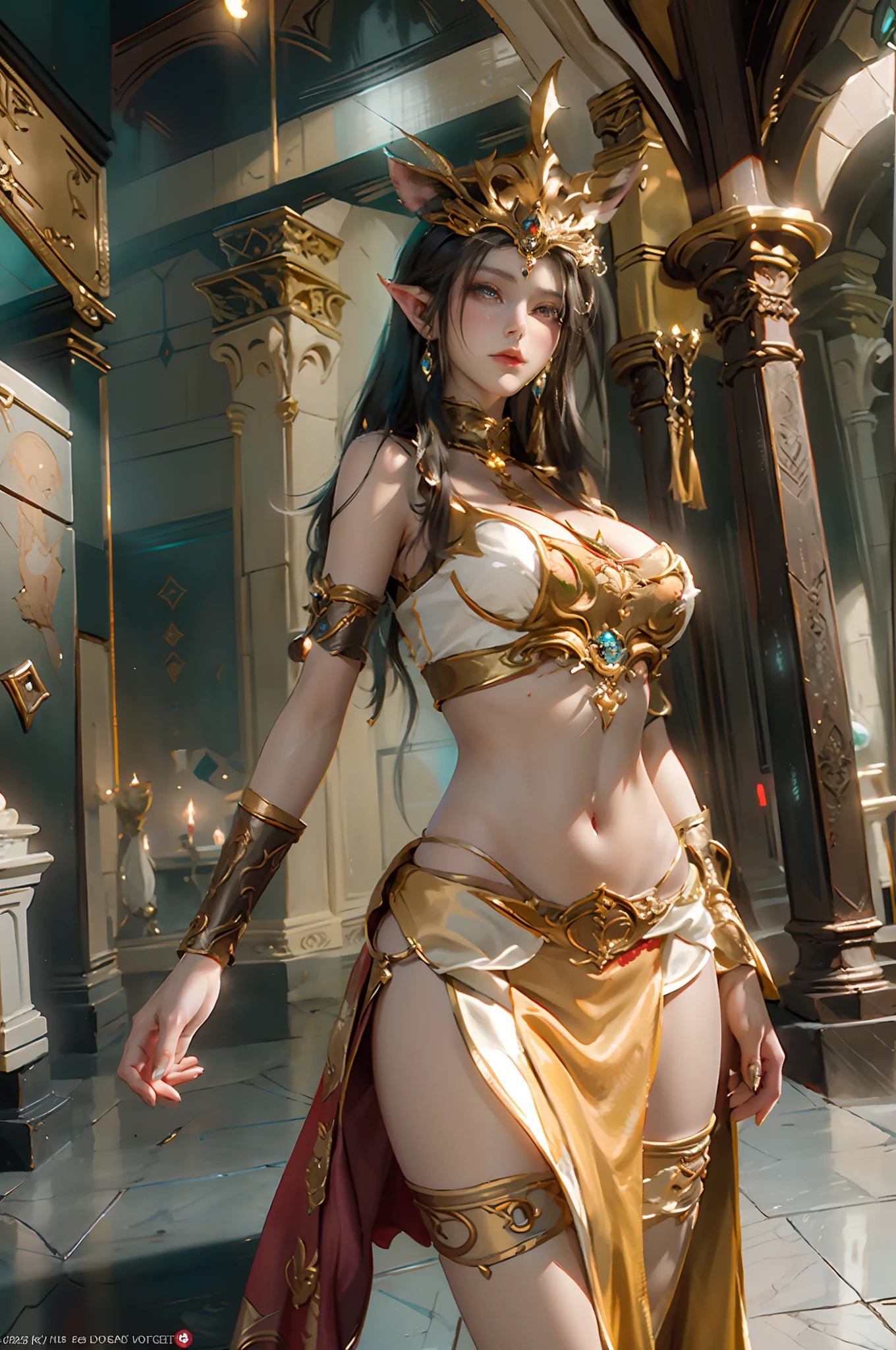 Arakfi woman in costume poses in the large room, Gorgeous Role Play, beautiful and elegant elf queen, cinematic goddess body shot, samira from league of legends, morgana from league of legends, senna from league of legends, fairy queen, full-body xianxia, alluring elf princess knight, dark elf princess, Irelia from League of Legends