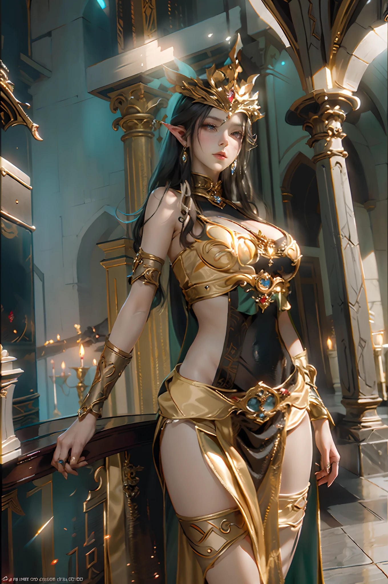 Arakfi woman in costume poses in the large room, Gorgeous Role Play, beautiful and elegant elf queen, cinematic goddess body shot, samira from league of legends, morgana from league of legends, senna from league of legends, fairy queen, full-body xianxia, alluring elf princess knight, dark elf princess, Irelia from League of Legends