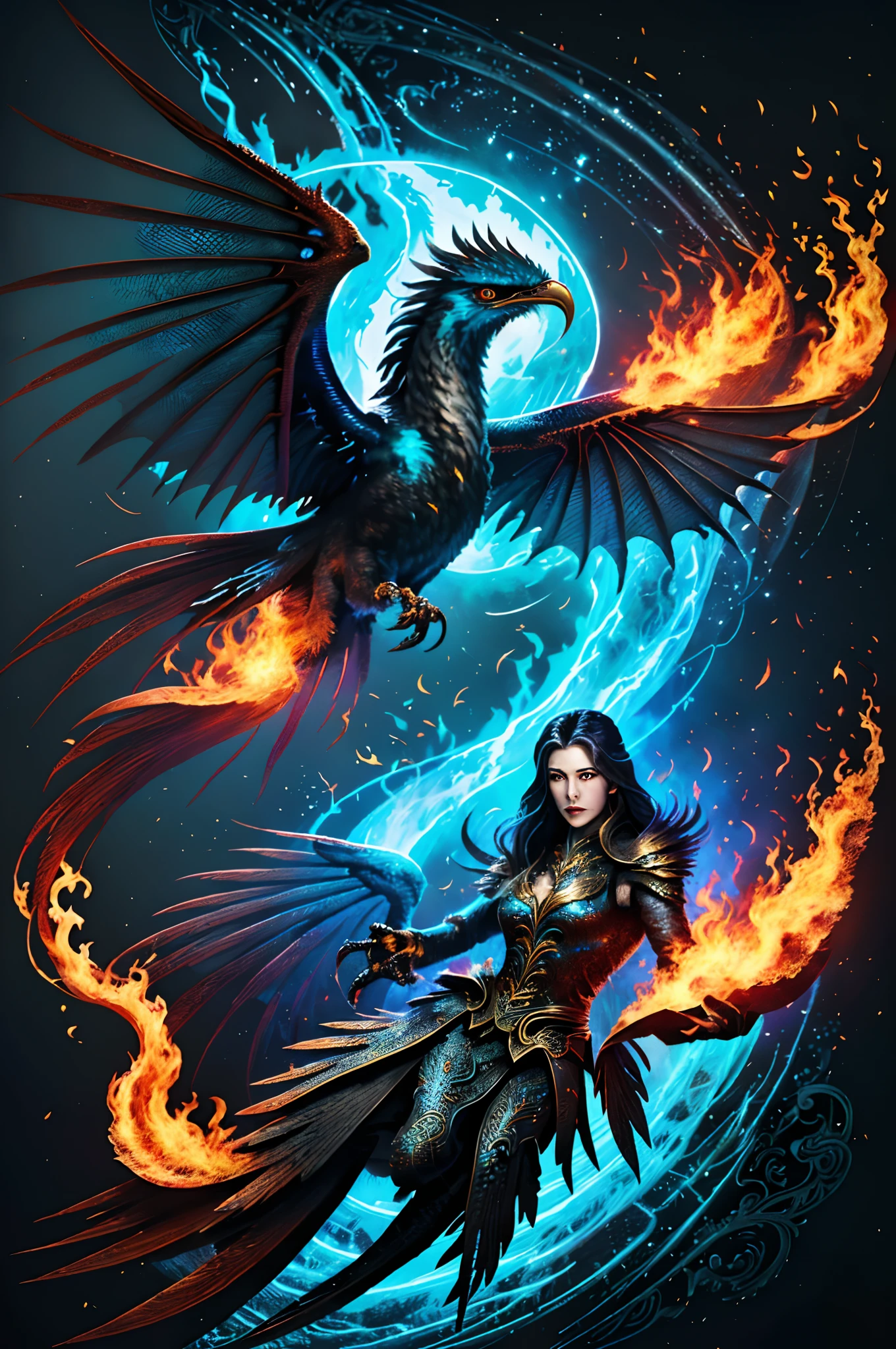 Someone is drawing a picture of a bird with fire and flames, artwork of a phoenix, Phoenix Dragon, Highly detailed illustration, blue phoenix bird, rossdraw desenho animado vibrante, Rossdraw 2. 5, :: Ross, mytical creature, concept art design illustration, Fiery bird, jellyfish phoenix dragon, Inspirado em RossDrew, fanart detalhado, ''wallpaper of a phoenix