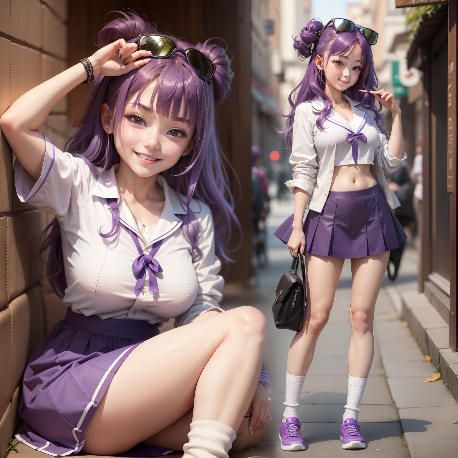 13Year old girl 校服 blazers A smile long Purple hair top-quality masterpiece 超A high resolution beautiful a girl Colossal Loose socks Excellent style a beauty girl