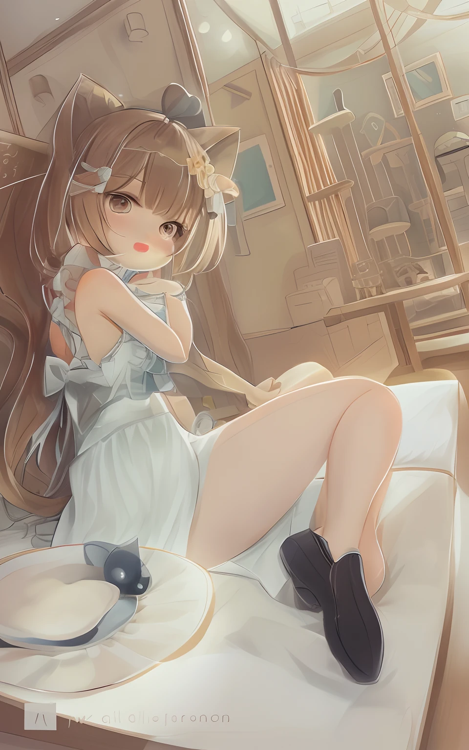 Lori huge breasts cleavage,a skirt,Young,Lovely drawing style,Cartoony,revealing her belly,twogirls,lilie,Final quality,Outstanding details,starryskybackground