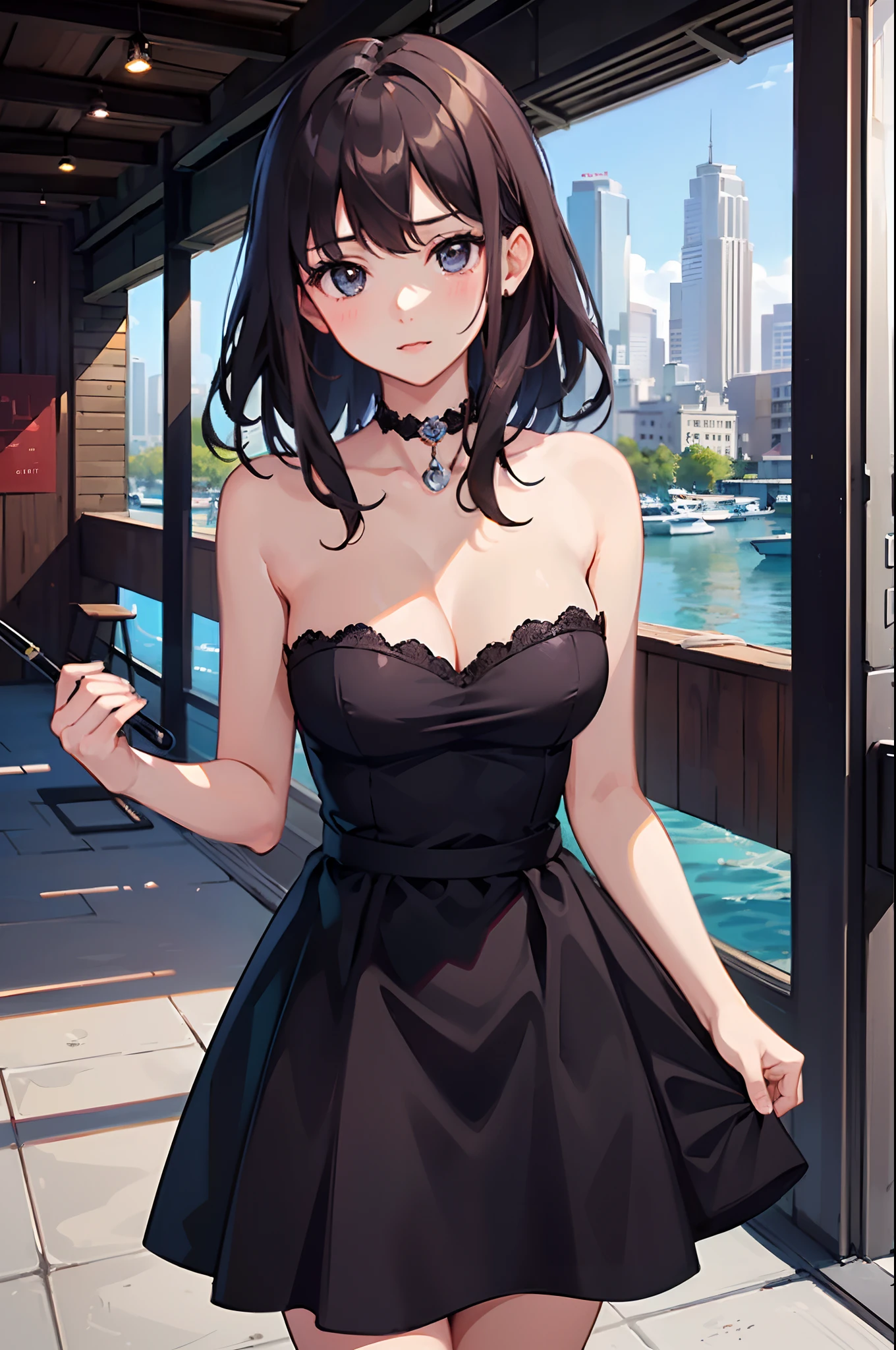 (((masterpiece, best quality, 1 girl, female focus))), a beautiful and sweet girlfriend wearing a strapless dress
