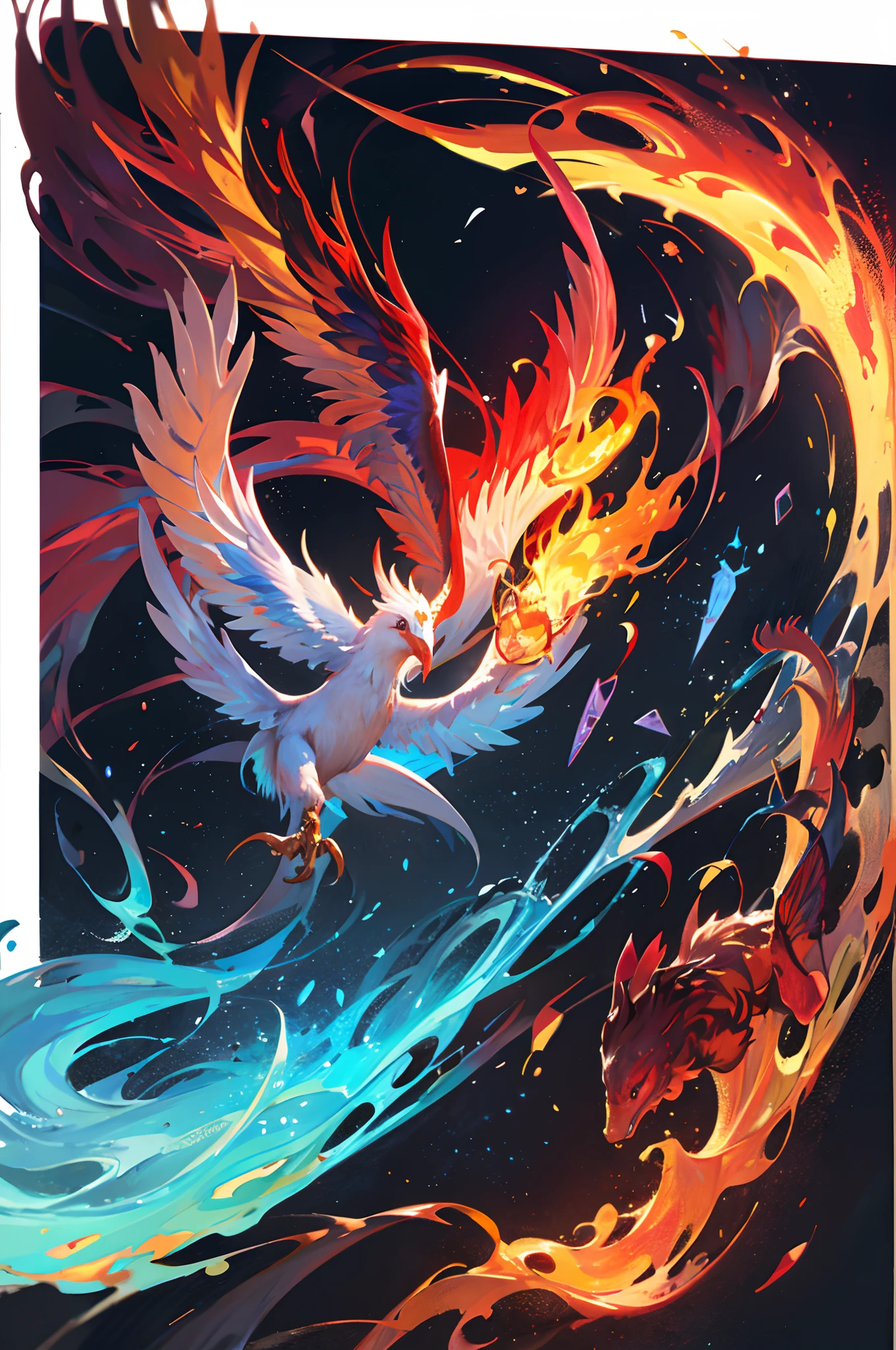 Someone is drawing a picture of a bird with fire and flames, artwork of a phoenix, Phoenix Dragon, Highly detailed illustration, blue phoenix bird, rossdraw desenho animado vibrante, Rossdraw 2. 5, :: Ross, mytical creature, concept art design illustration, Fiery bird, jellyfish phoenix dragon, Inspirado em RossDrew, fanart detalhado, ''wallpaper of a phoenix