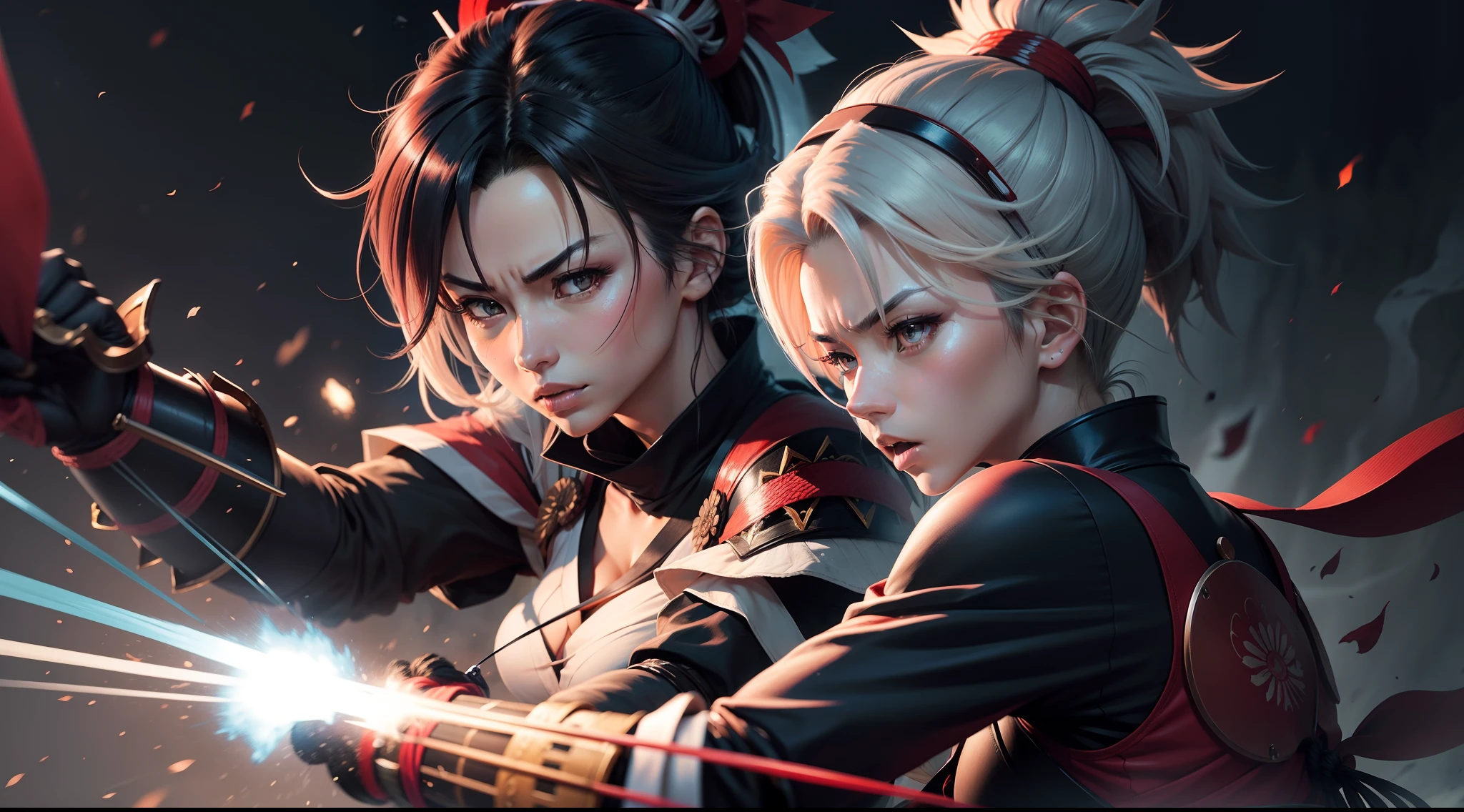 Musashi engaged in an intense duel, focused in combat