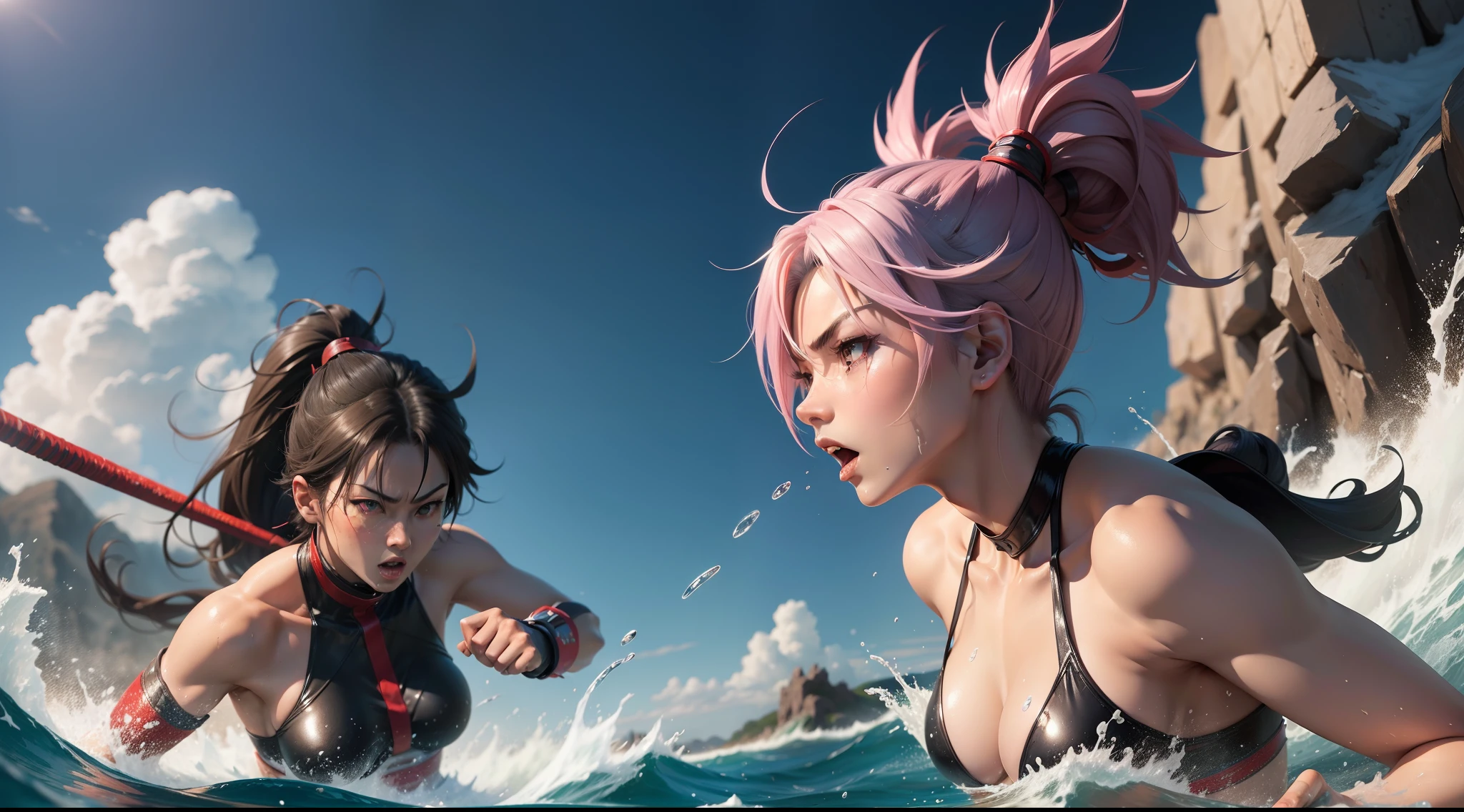 Musashi fighting multiple opponents, adapting like water