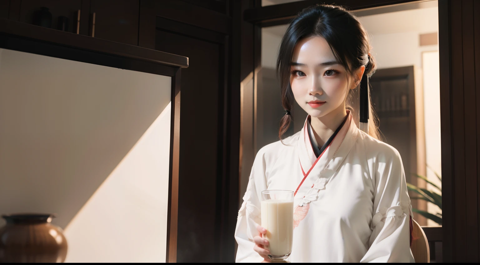 ((Best Picture Quality, 8k, tmasterpiece:1.3)), 5girl, Beautiful woman with slender abs:1.3, (Casual hairstyle, No small milk leakage:1.2),Full mirror, shift dresses:1.3, Ultra-fine face, Ultra-fine face, A detailed eye, 二重まぶた,Ultra-white skin,Oriental beauty,Hanfu with 4 colors