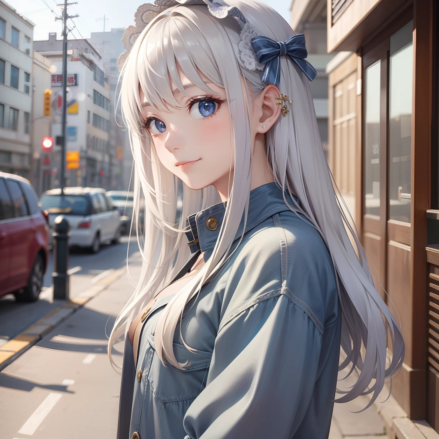 masterpiece、top-quality、girl with、frontage、A slightly smiling look、Silvery hair