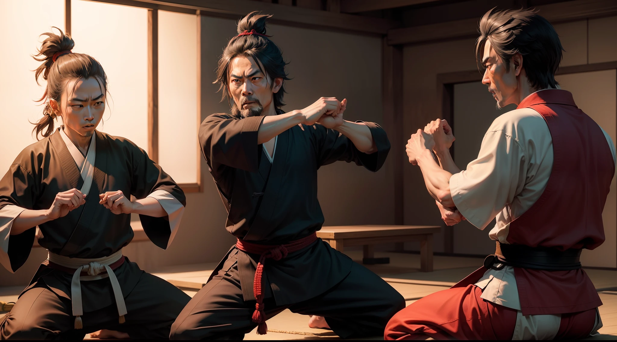 Miyamoto Musashi teaching eager students his martial arts