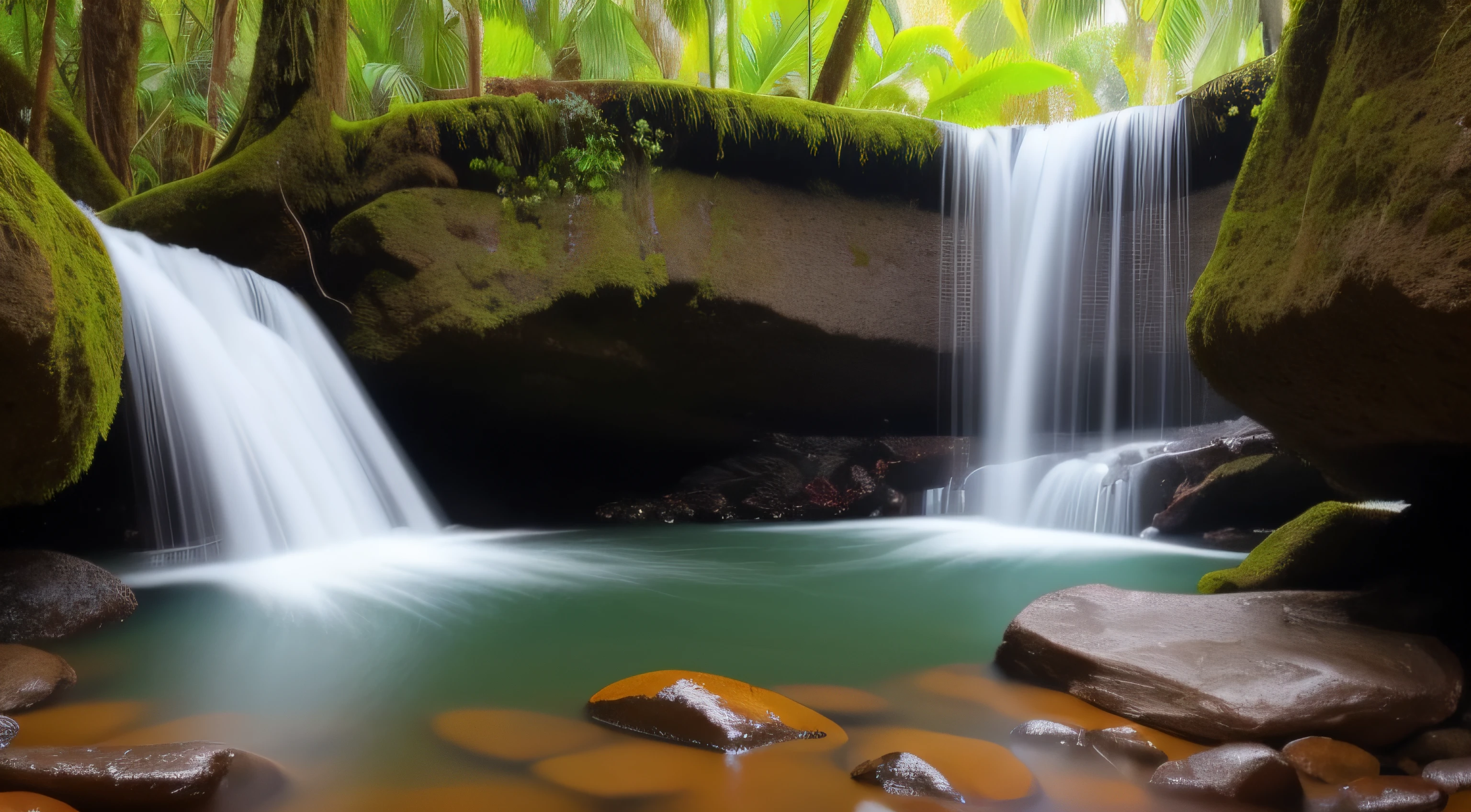 paisagem de um campo com cachoeira, brazi, birds and with high quality