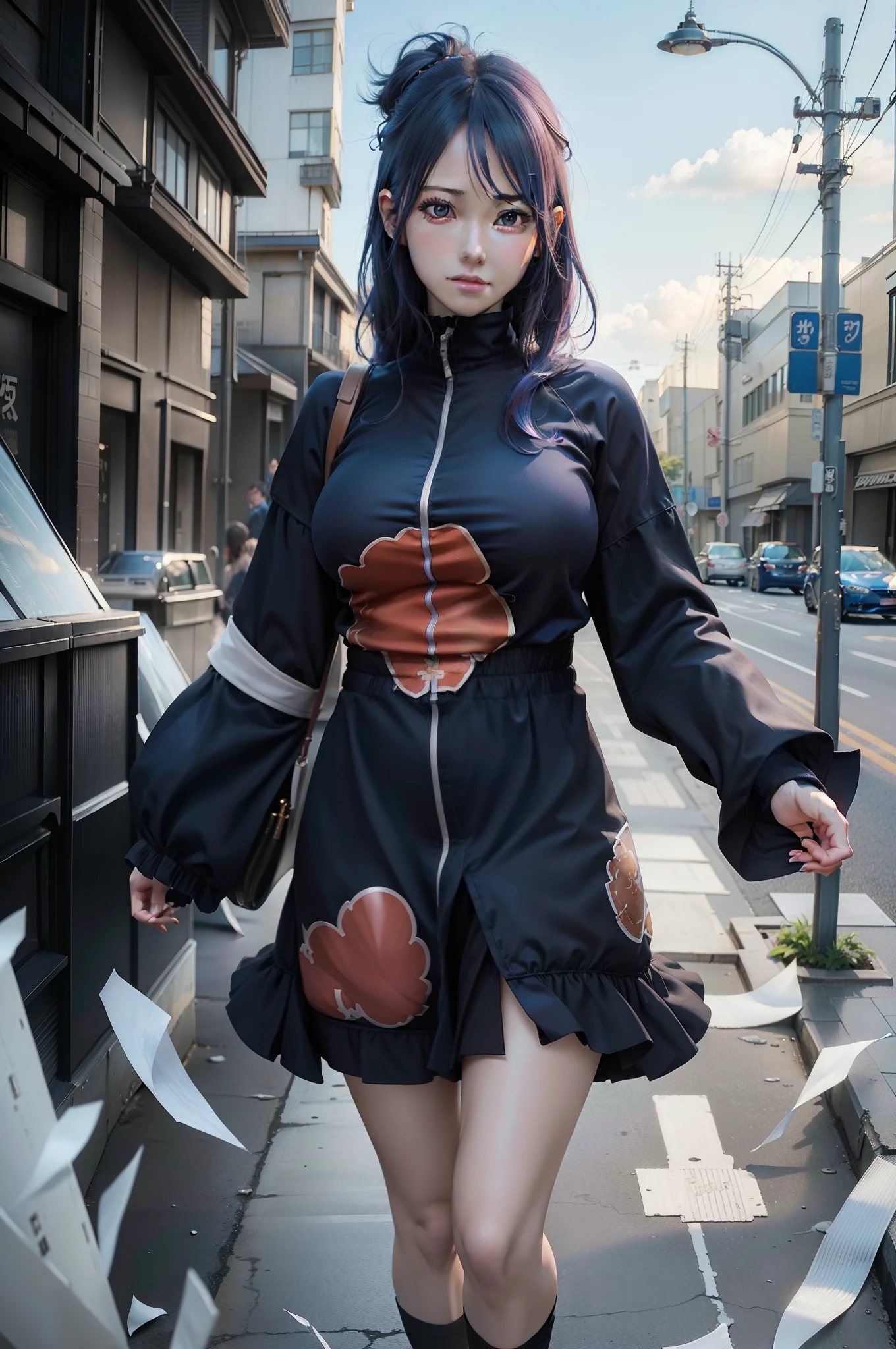 a close up of a person with a blue shirt hair, realistic anime 3 d style, 3 d anime realistic, hyper realistic anime, realistic anime, anime girl in real life, anime cgi style, photorealistic anime, realistic anime artstyle, anime realism style, semi - realistic anime, realistic young anime girl, semi realistic anime, konan akatsuki, big breasts