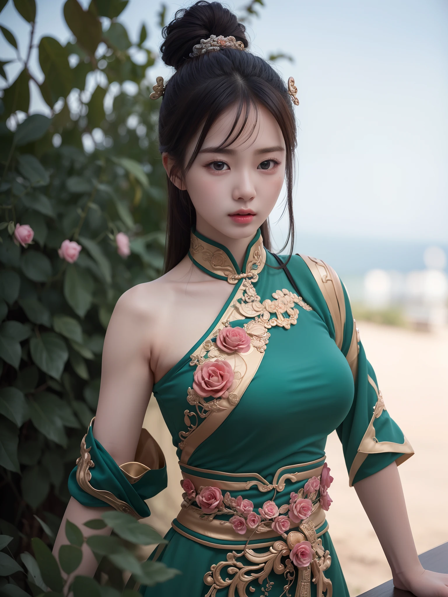 Masterpiece, Best Quality, Extremely Detailed 8k, Ultra HD, Ultra-detailed, Highly Detailed, Ultra High Realistic, Ultra-realistic, Hyperrealistic, Hyperrealism, (1girl:1.5), (Solo:1.5), (Beautiful Rosy Zhao:1.5), (Beautiful Cute European:1.7), Anatomically Correct, (Detailed Realistic Skin Texture), (Realistic Big Breasts), Slender Abs, (Closed Mouth:1.3), Nsfw, Dynamic Pose,