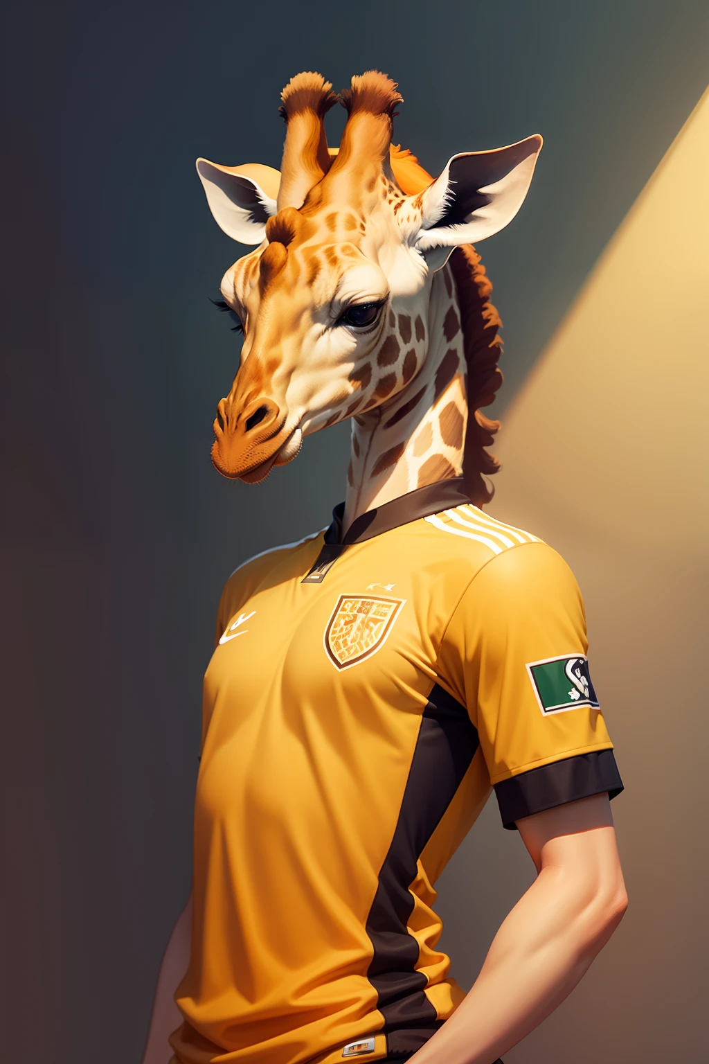 giraffe in soccer uniform, minimalist