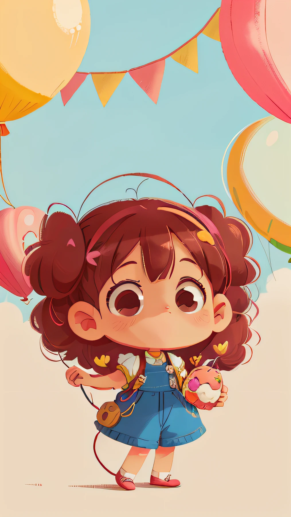 Cartoon girl holding a ball of wire and a heart-shaped balloon, menina doce, holding a balloon, menina kawaii bonito, menina bonito, arte digital bonito, cartunesco bonito, Loli, menina Chibi, kawaii, Chibi,