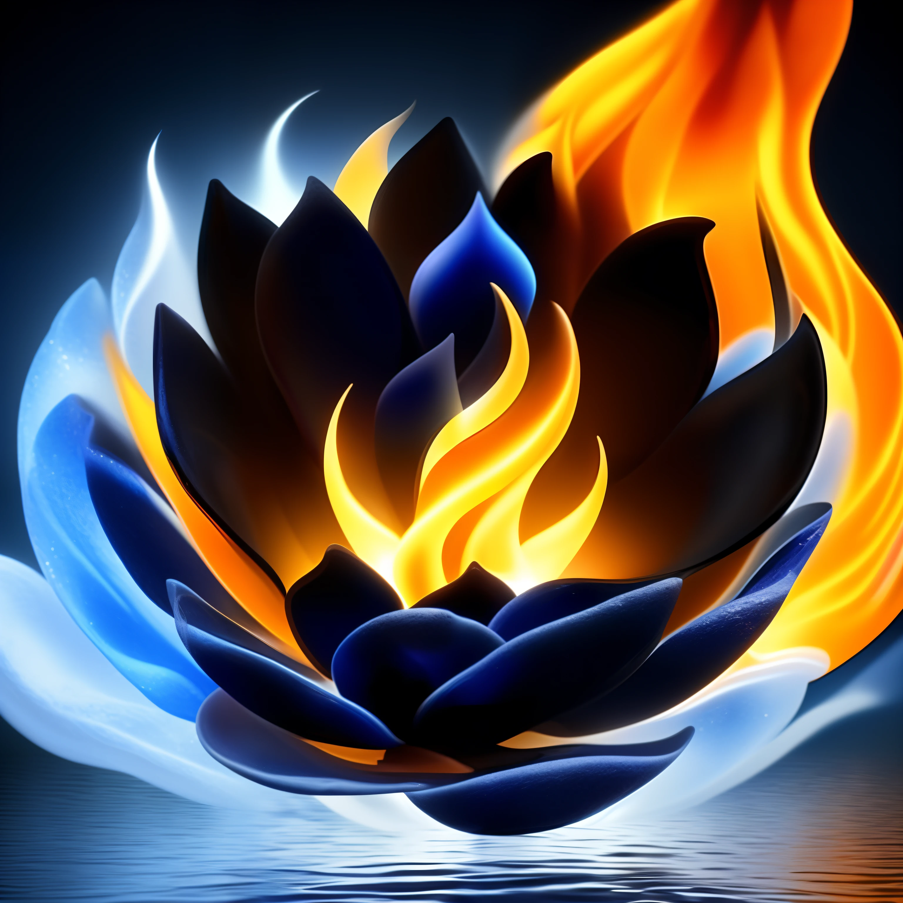 Water fire black elemental flower,Elemental Flowers,offcial art,8k,