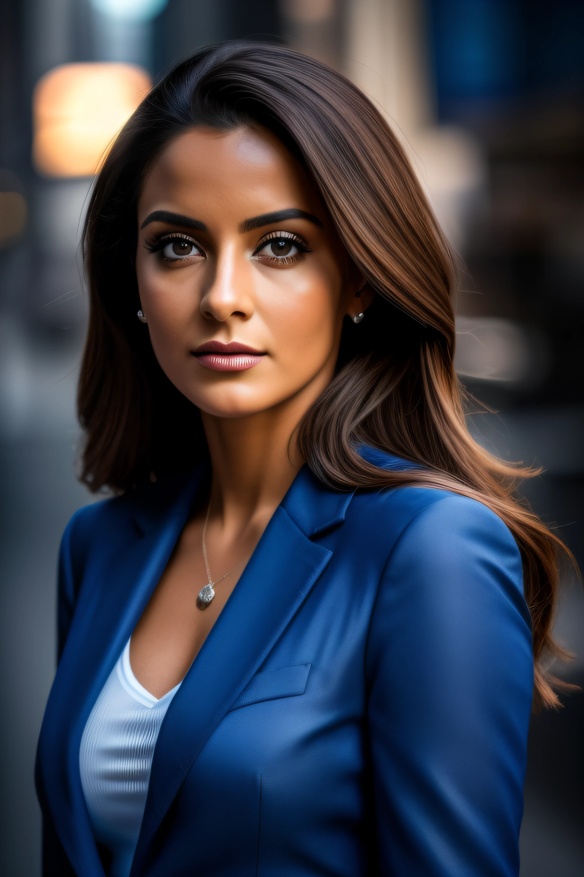 1 mulher madura, 50 anos de idade, seios muito pequenos, recatada, carrancuda, Serious, closed button-down shirt, elegante, casaco elegante, blazer sofisticado, olhos penetrantes e intensos PARA QUEM OLHA A FOTOGRAFIA, 8k, qualidade impressionante, alta resolução, fotografia premiada, retrato, 1 mulher morena, (mulher, Photogenic), blazer elegante, casaco elegante, cinto, (fundo em nova york), pele clara, dramatic light, foco nítido, good aesthetic, highes definition, altamente detalhado, cores neutras: 1,2), (HDR: 1,4) , hiperdetalhado, cinemactic, luzes quentes, canon, Canon EOS 5D Marca IV, 8k, Ultra HD, DSLR. 1 mulher