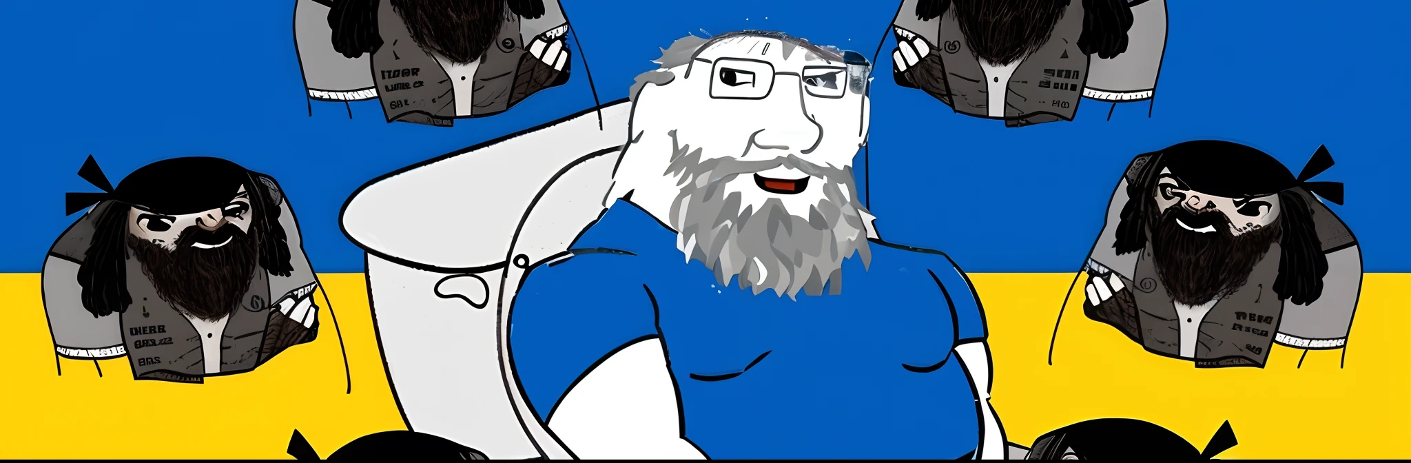 desenho animado de um homem com barba e um rosto sem barba cercado por outras pessoas, imagem do avatar, Technoviking masculino sem camisa, barba grisalha, Scott o WOZ, Gigachade velho com barba cinzenta, me, porco manbearpig, Reddit, Streamer do Twitch / Jogador Ludwig, Gabe Newell como um Superman, Atarracado, Hziulquoigmnzhah