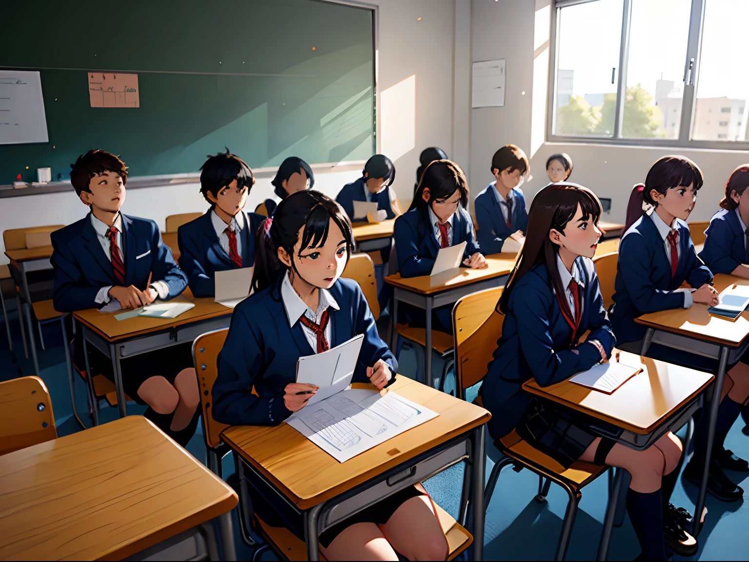 A group of students in a classroom are only able to take serious exams
