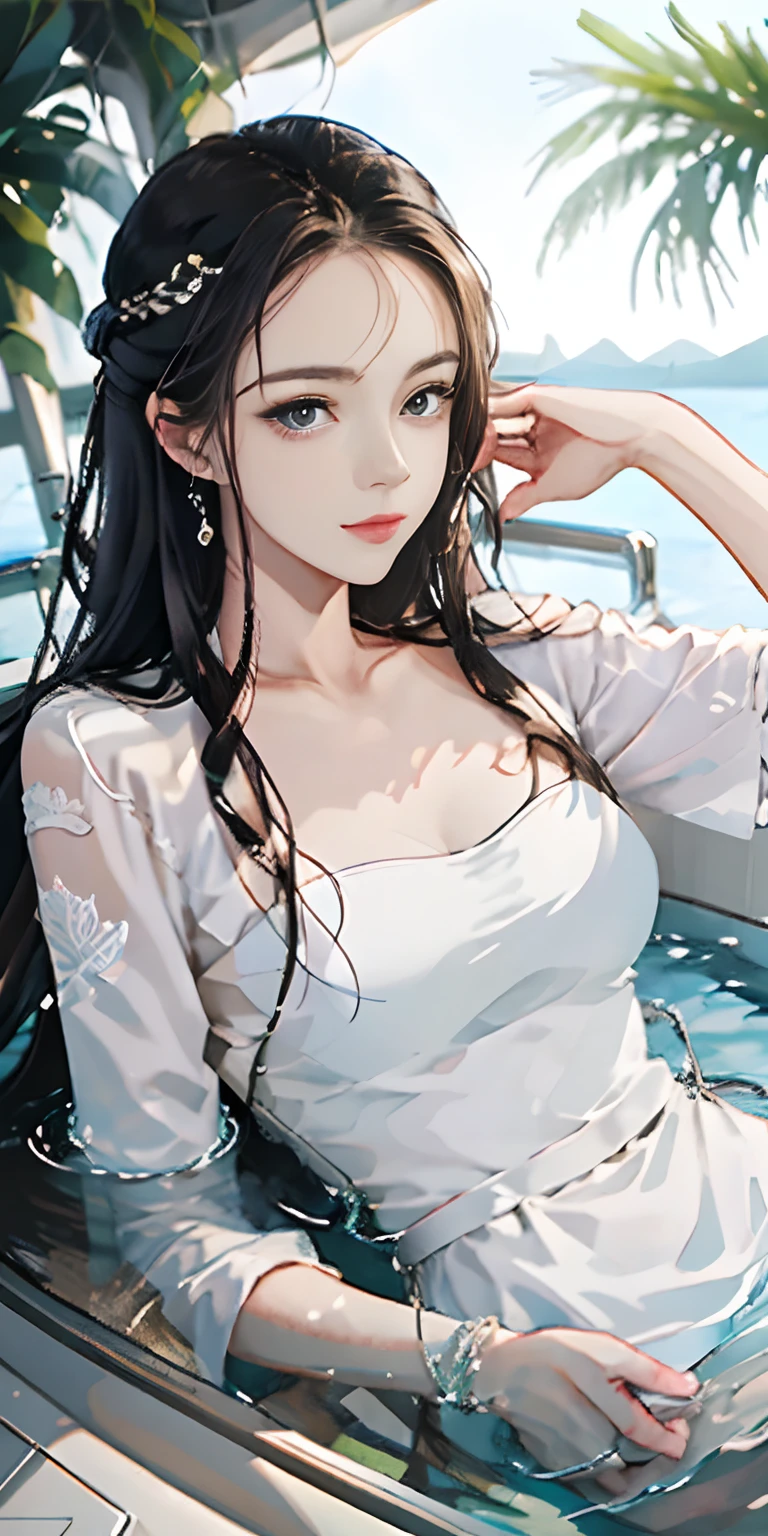 ((masterpiece)), (((best quality))), ((ultra-detailed)), ((illustration)) ,girl, boat, water surface, whirlpool, milk
