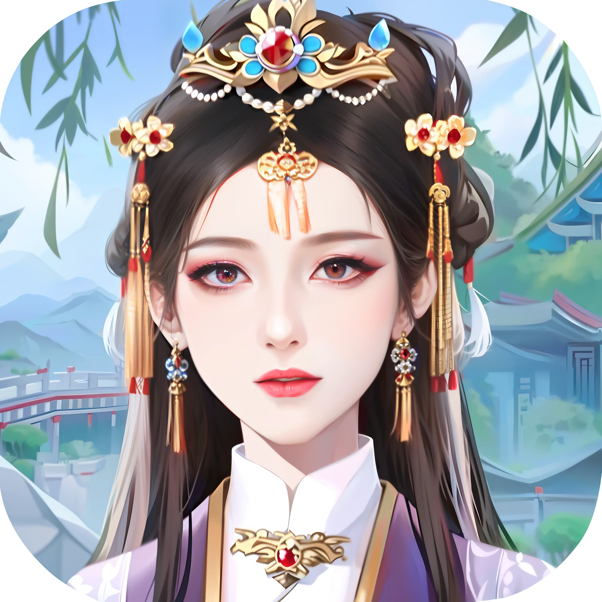 A woman in Chinese clothing，Tia and long hair, a beautiful fantasy empress, Palace ， A girl in Hanfu, Princesa chinesa antiga, China Princess, xianxia fantasy, ancient asian dynasty princess, chinese empress, Inspired by Qiu Ying, Chinese fantasy, Inspired by Tang Yifen, Inspired by Huang Ji, inspired by Li Mei-shu