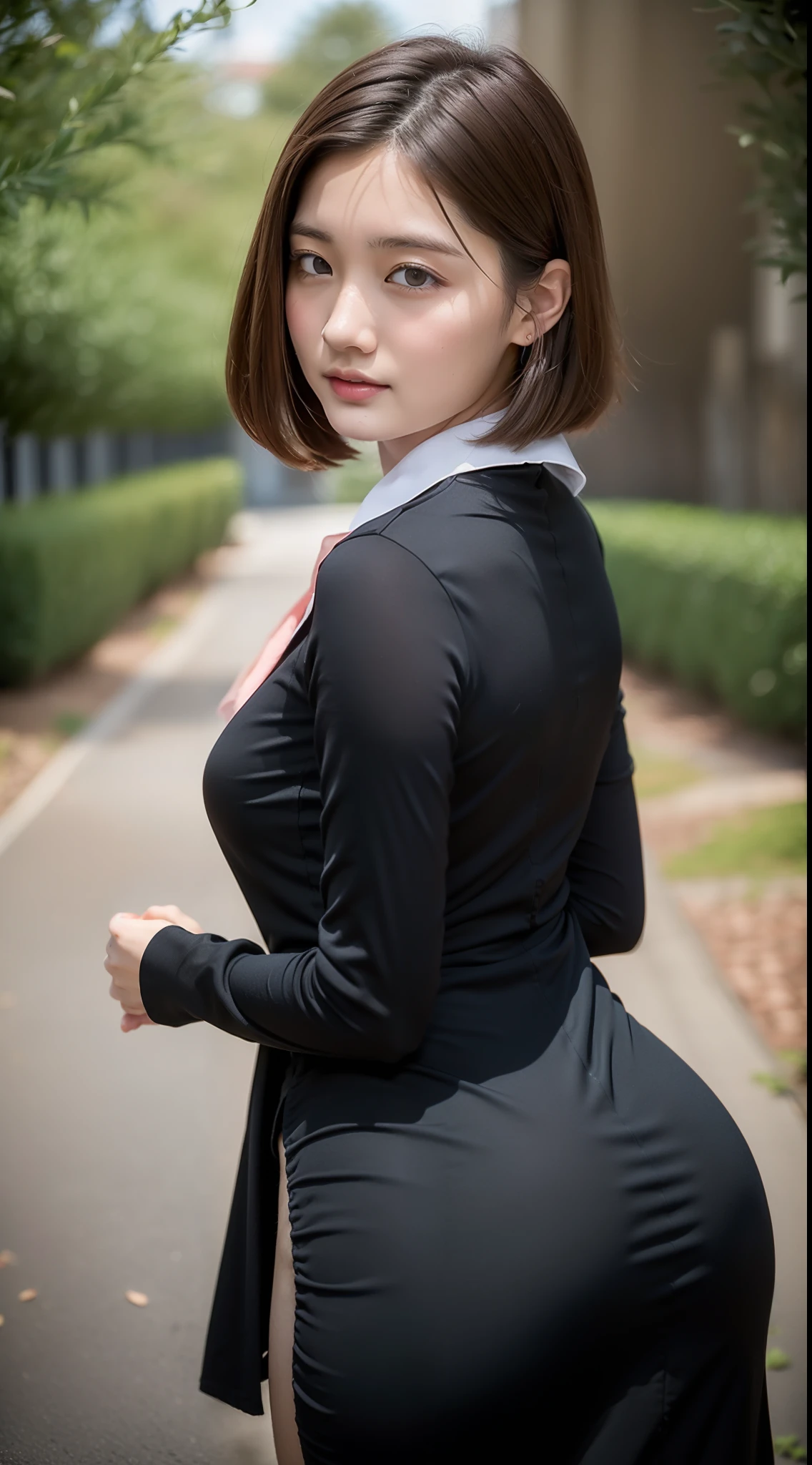 (),      (Beautiful),(girl with),(18year old:1.9),((get blush:1.2)),(embarrassed:1.3),(),(in 8K),(),Japan cute girls,raw,portlate,Photorealsitic,超A high resolution,Best Quality,Natural lighting,
BREAK
((Black One Piece Dress:With white-collar:1.8,long-sleeve:)),(Big ass),(thick thight:1.3),(Plump body:),(bob cuts:1.6,Brown hair:1.3),
BREAK
(Natural Skin Texture,Detailed skin, Hyper-Realism,ultra sharpness),Intricate details,depth of fields,