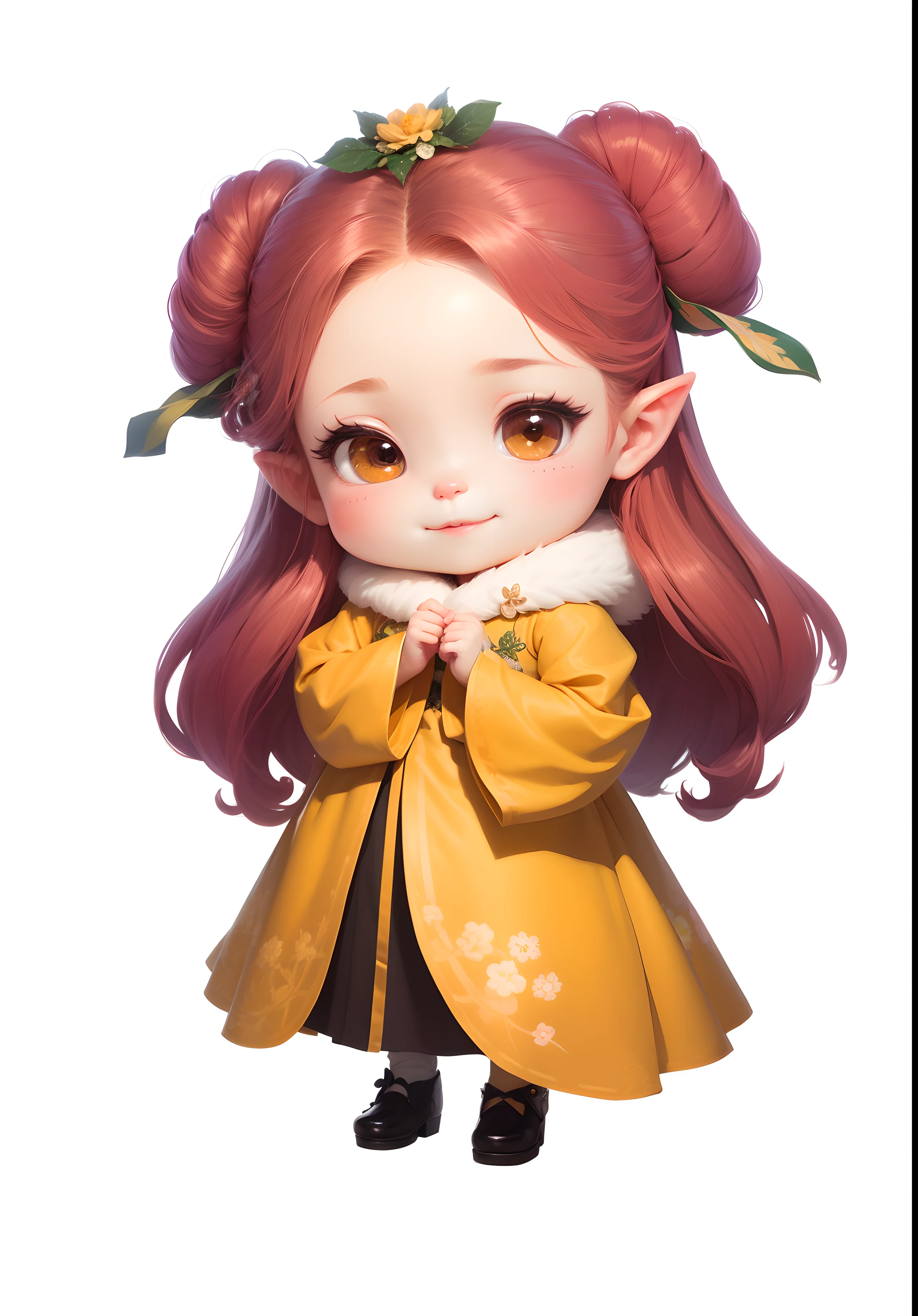 She laughed heartily,Exquisite illustrations,Detail portrayal,Detailed depiction of flowers,Cute two-dimensional,Furry collar,The costumes are exquisite,cute character, elf girl wearing an flower suit,detailed character, palace , A girl in Hanfu,