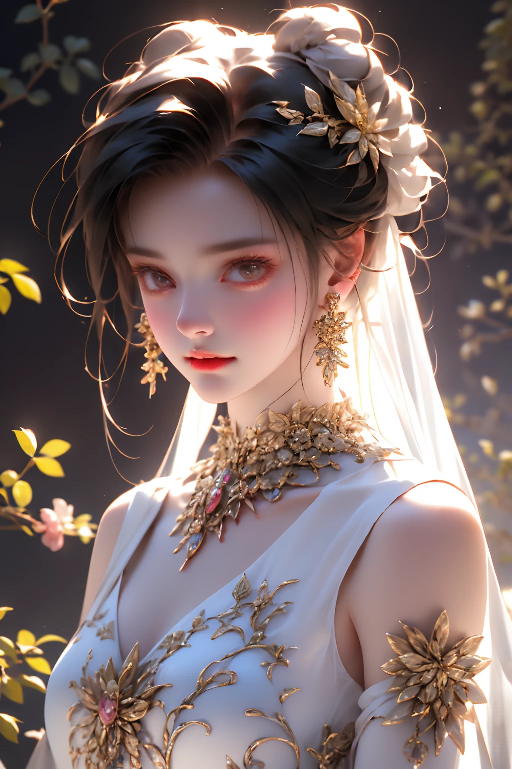There is a girl in a green dress, plum blossoms, palaces, oriental architecture ray tracing, {best quality}, {{masterpiece}}, extremely detailed 8K wallpaper, {an extremely delicate and beautiful}, colorful, intricately detailed, Realistic, real, camera quality, (detailed depiction of clothes), cool white skin, (detailed depiction of blush), 1080p, sun, soft cuteness, smooth light silver hair, messy beauty, lighting, broken feeling, bright and silky skin , 3D stereoscopic, masterpiece, best quality, super fine illustration, beautiful eyes, very fine light, fine glow, very fine 8K CG wallpaper, peach eyes, red pupils, an extremely delicate and beautiful girl, 8k Wallpaper, best quality, full body close-up, white long dress, luxurious silky bright red chiffon floodlight (magic, glitter, ultra-thin, soft,) Hanfu