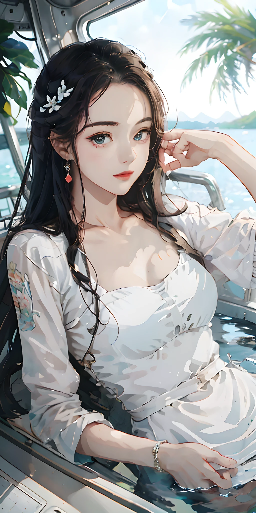 ((masterpiece)), (((best quality))), ((ultra-detailed)), ((illustration)) ,girl, boat, water surface, whirlpool, milk