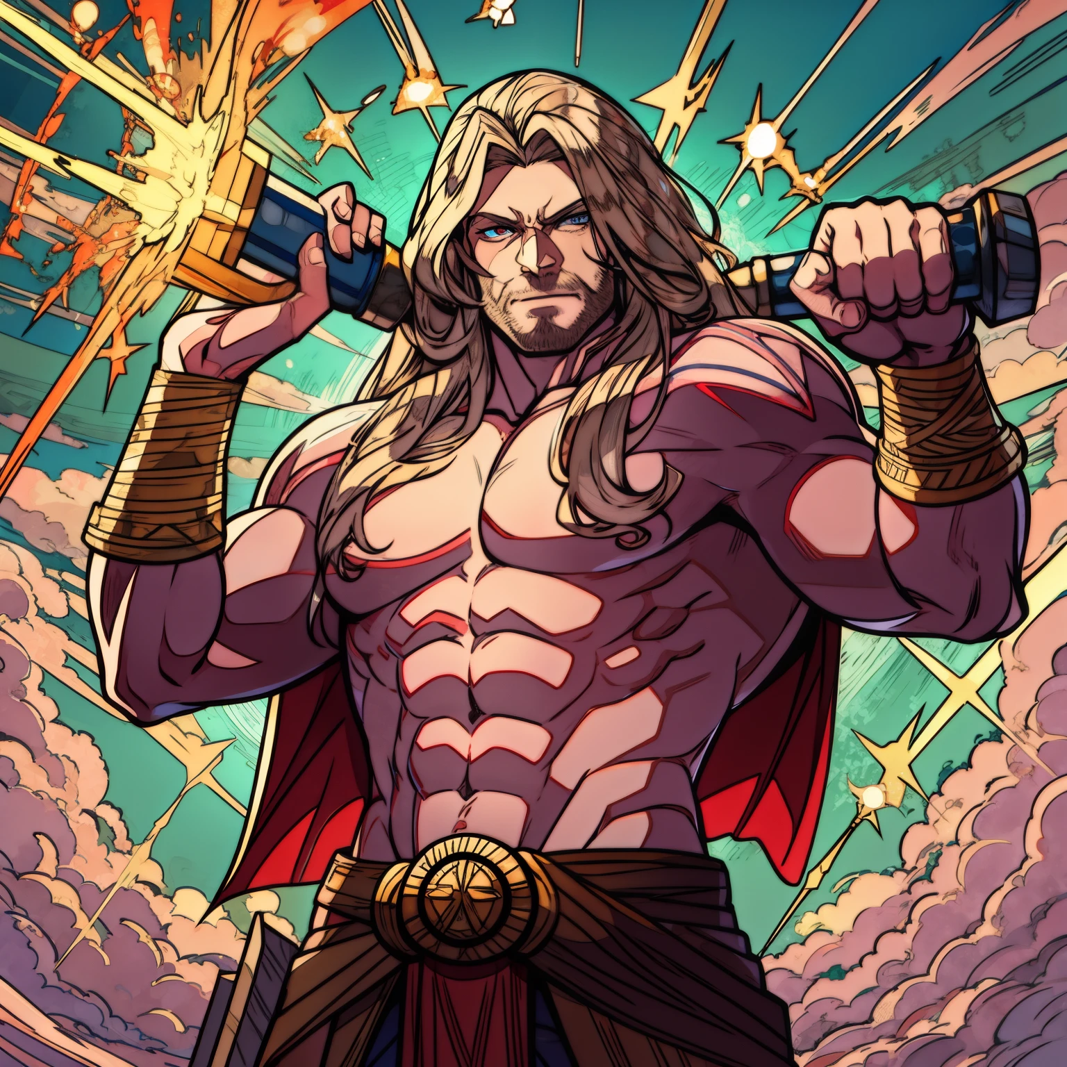 Thor, male, holding a hammer