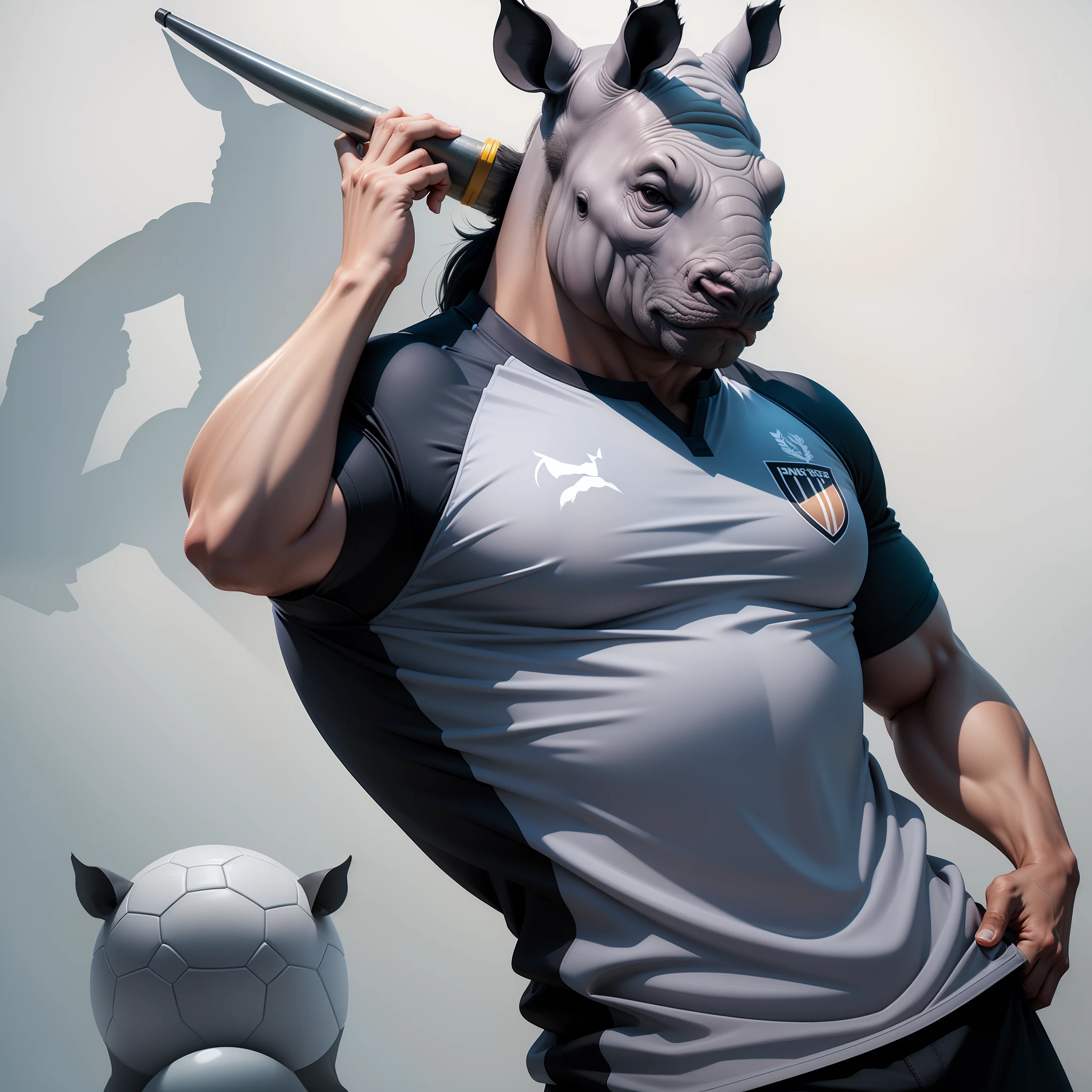 rhino in soccer uniform, minimalist