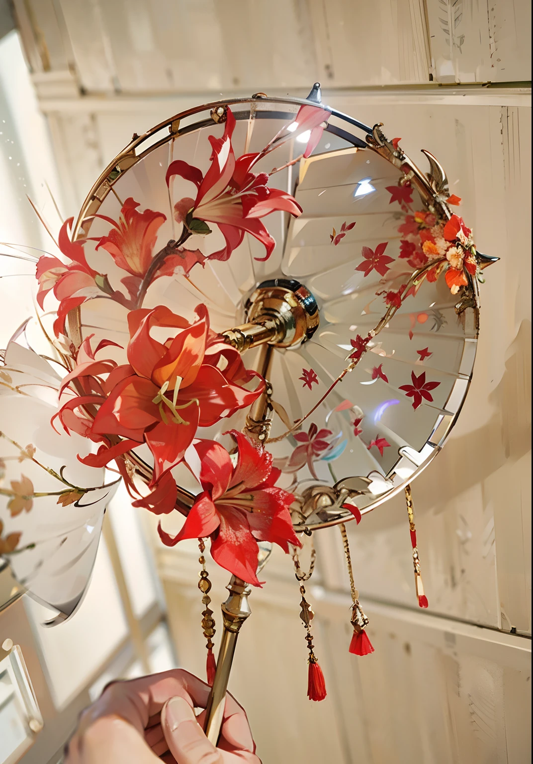 folding fan，amaryllis，Movie lighting，exquisitedetails