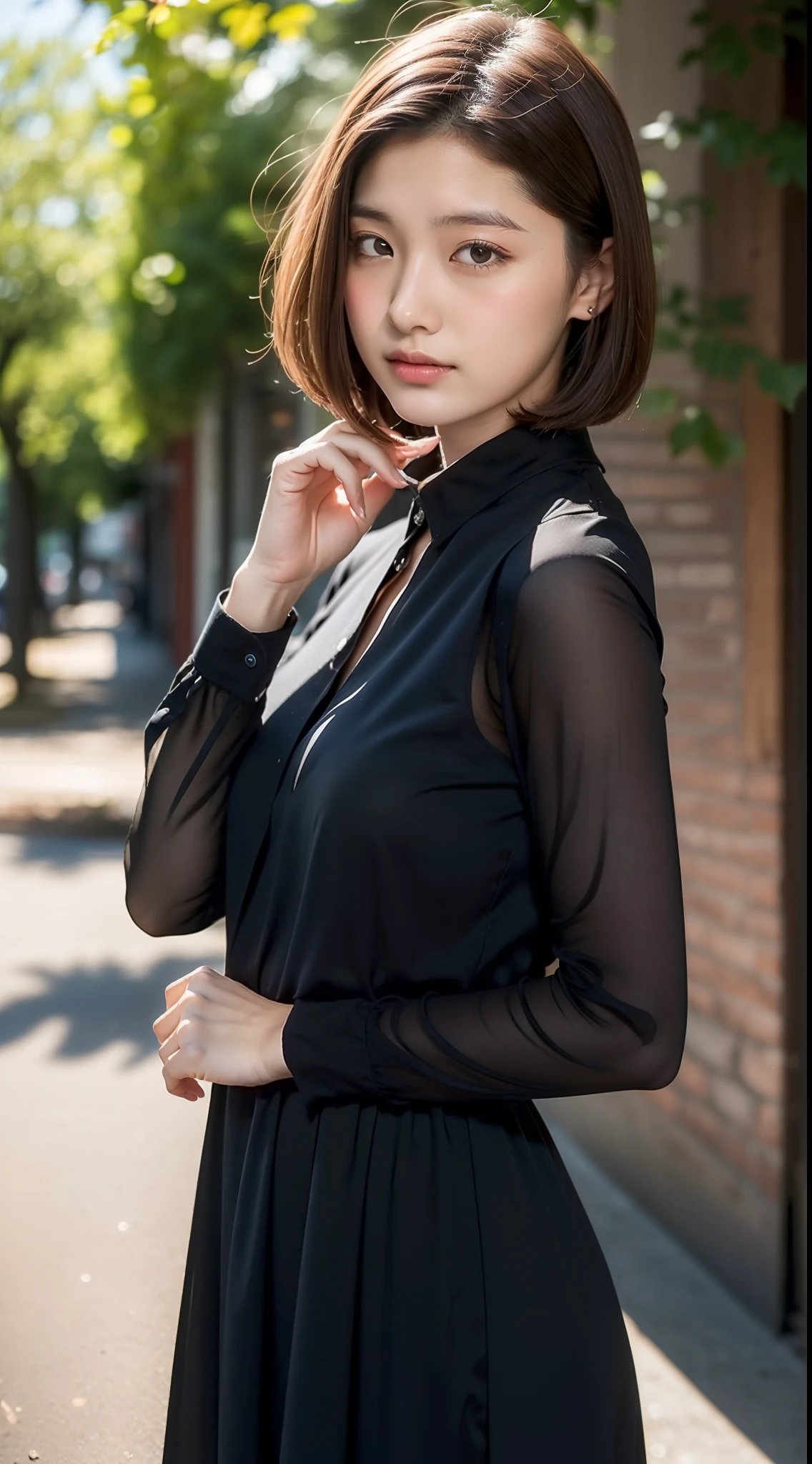 (), (Beautiful),(girl with),(18year old:1.9),((get blush:1.2)),(embarrassed:1.3),(),(in 8K),(),Japan cute girls,raw,portlate,Photorealsitic,超A high resolution,Best Quality,Natural lighting,
BREAK
((Black dress:With white-collar:1.8,long-sleeve:frilld:)),(Big ass),(thick thight:1.3),(Plump body:),(bob cuts:1.6,Brown hair:1.3),
BREAK
(Natural Skin Texture,Detailed skin, Hyper-Realism,ultra sharpness),Intricate details,depth of fields,