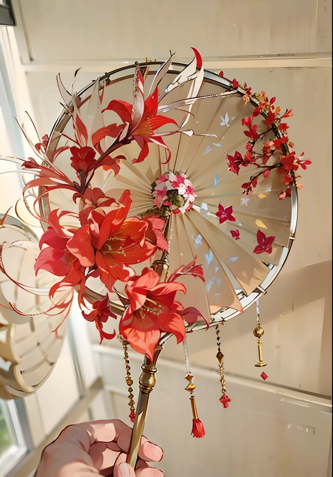 folding fan，amaryllis，Movie lighting，exquisitedetails