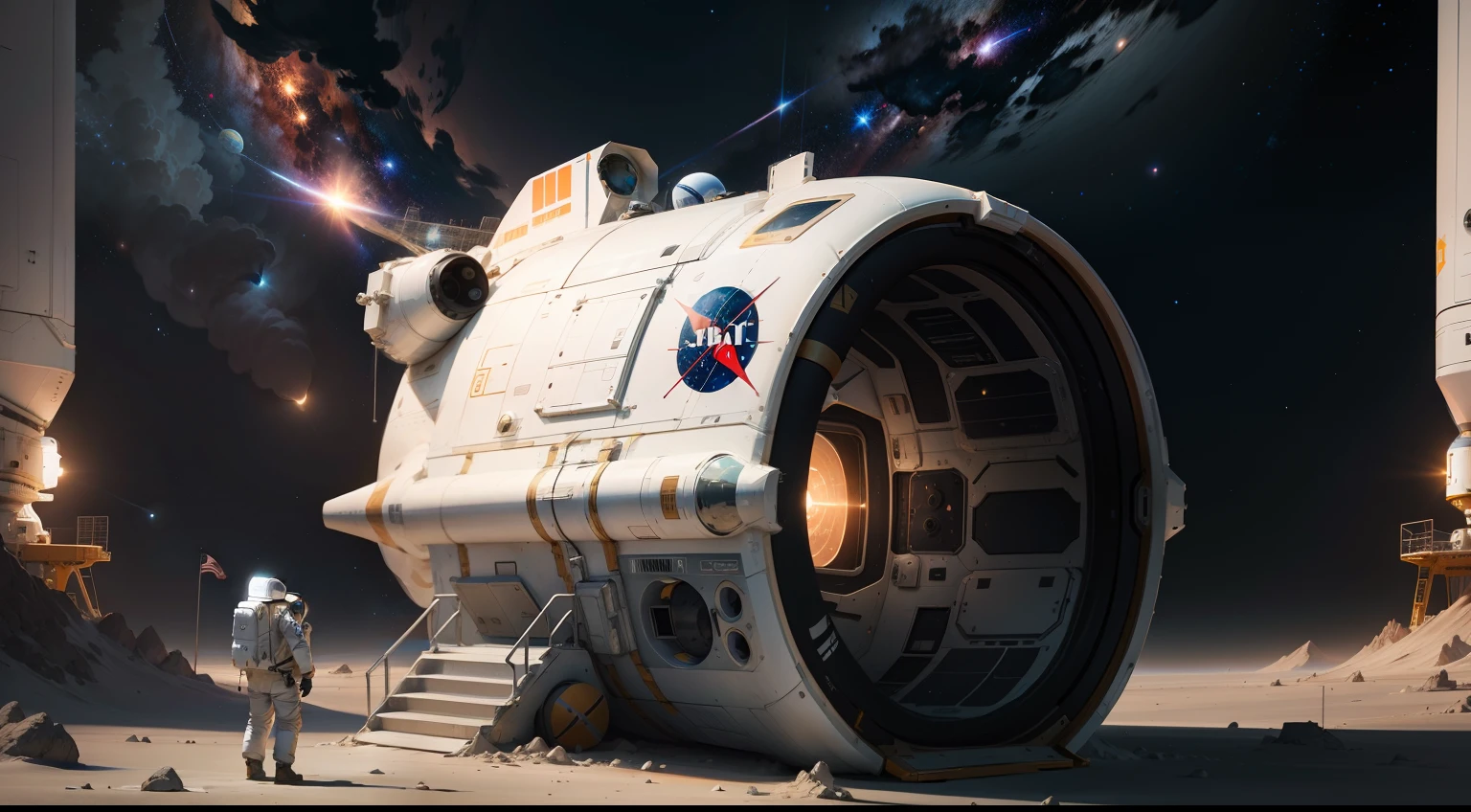 Space House Sketch Style Astronaut Single Player Space Equipment Space Capsule Realism