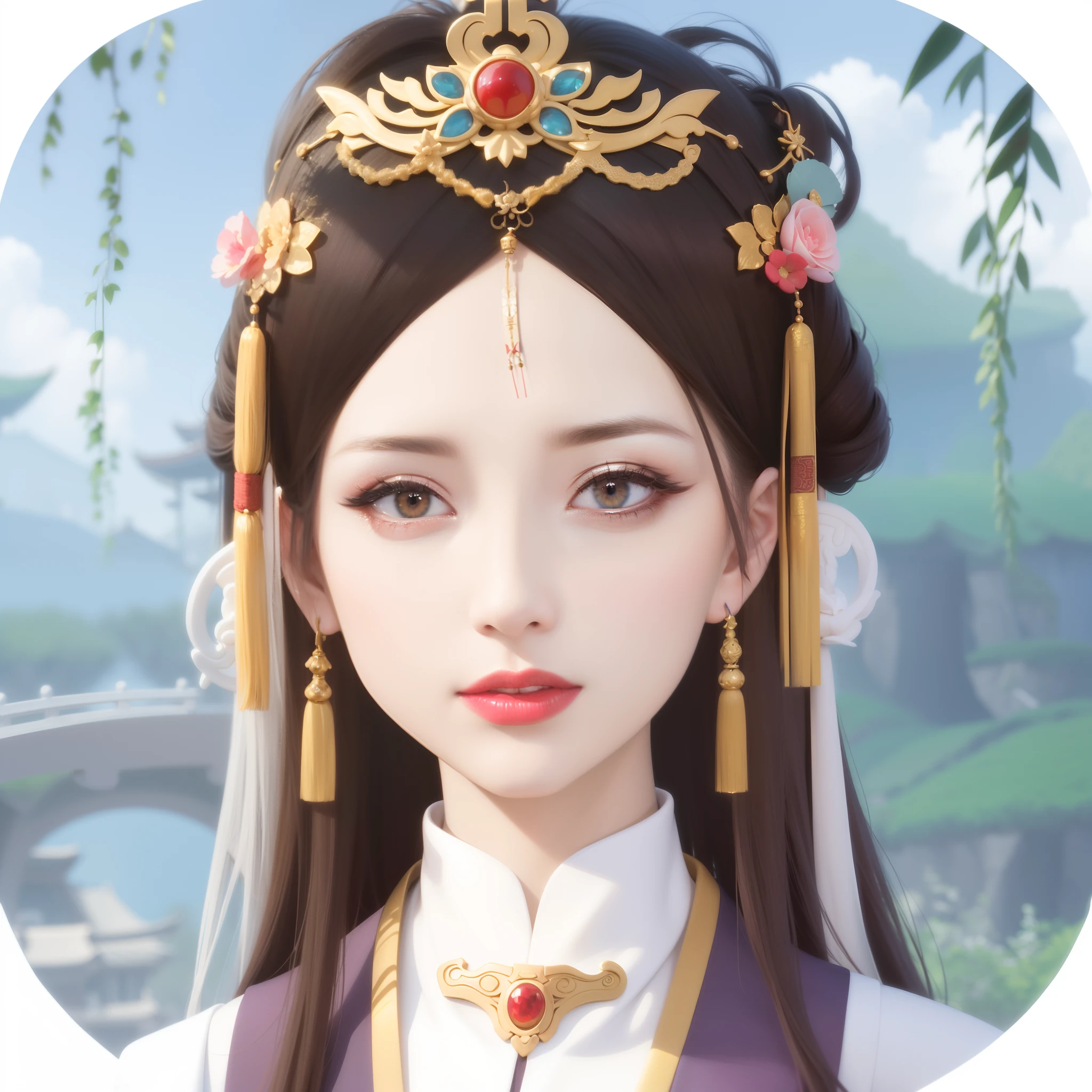 3D,Kizi,Red lips,absurderes,Incredibly Ridiculous res,hugefilesize, ultra - detailed, A high resolution, The is very detailed, Nice detailed girl, very detailed eyes and faces, Beautiful detailed eyes, light in face,(Hanfu:1.1),1girll,A woman in Chinese clothing,Tia and long hair, a beautiful fantasy empress, Palace , A girl in Hanfu, Princesa chinesa antiga, China Princess, xianxia fantasy, ancient asian dynasty princess, chinese empress, Inspired by Qiu Ying, Chinese fantasy, Inspired by Tang Yifen, Inspired by Huang Ji, inspired by Li Mei-shu