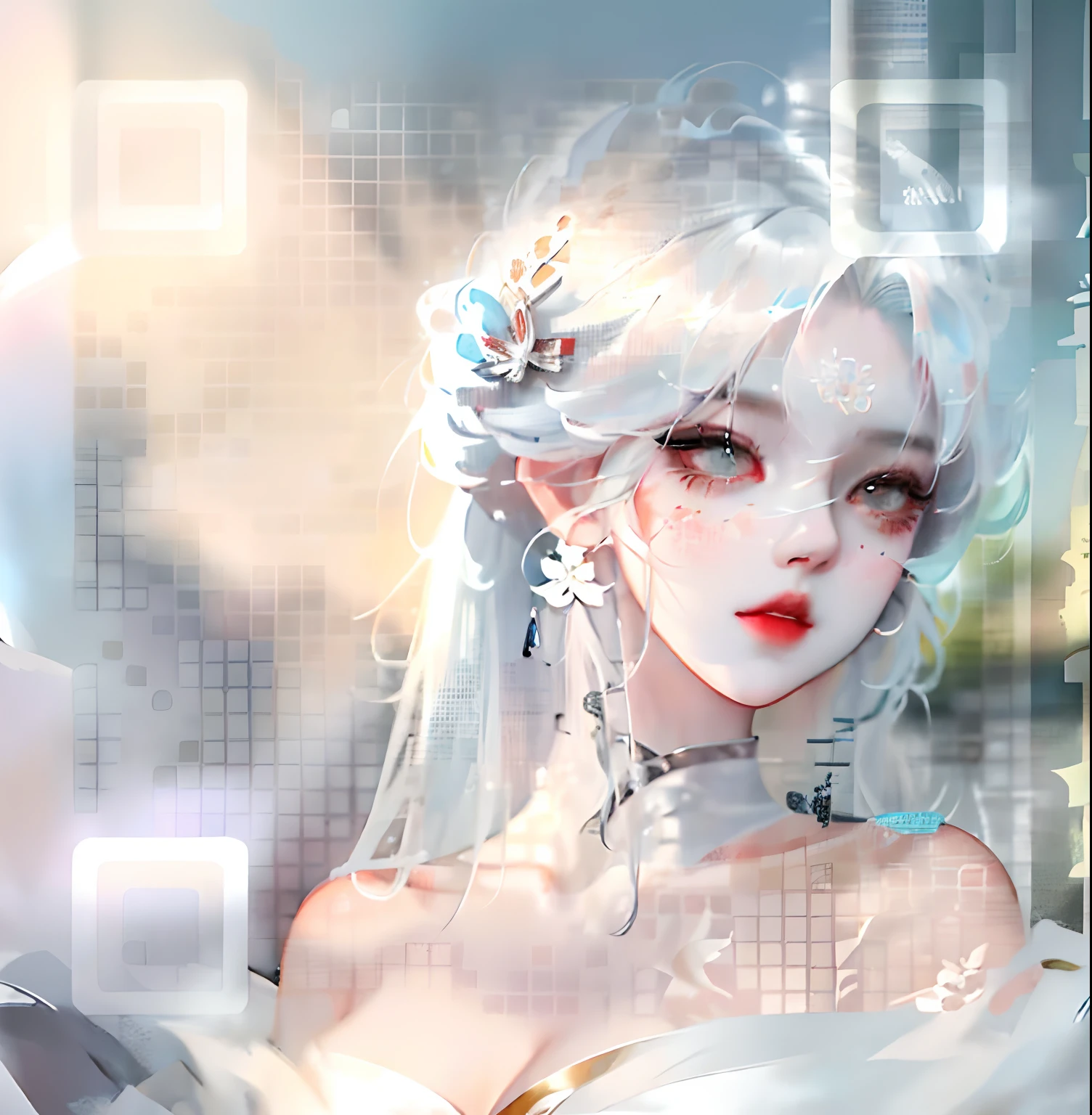 a close up of a woman with white hair and a white mask, beautiful character painting, guweiz, artwork in the style of guweiz, white haired deity, by Yang J, epic exquisite character art, stunning character art, by Fan Qi, by Wuzhun Shifan, guweiz on pixiv artstation