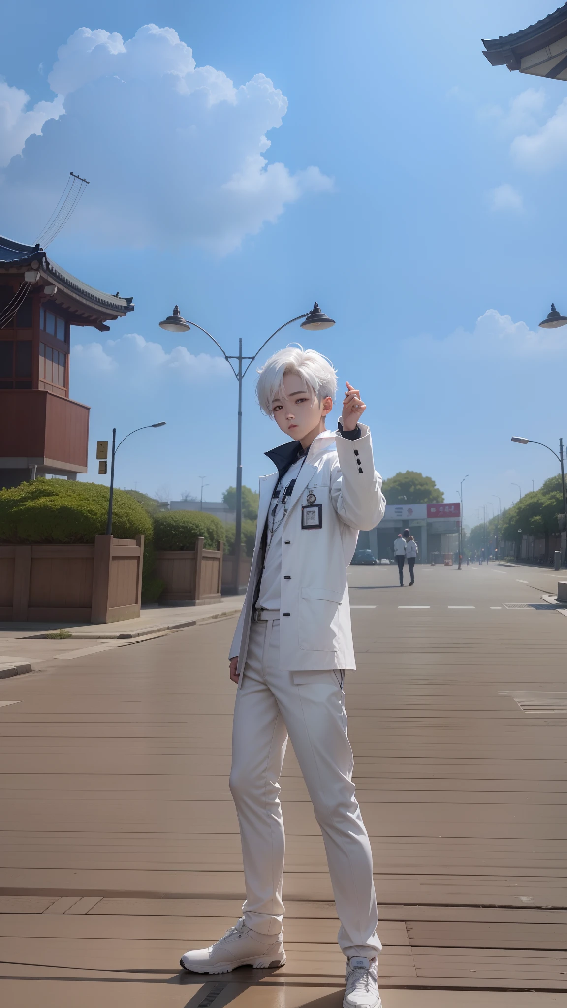 1boy, Anime, realistic, Korea, 8k ultra, (photorealistic), white pants, white coat