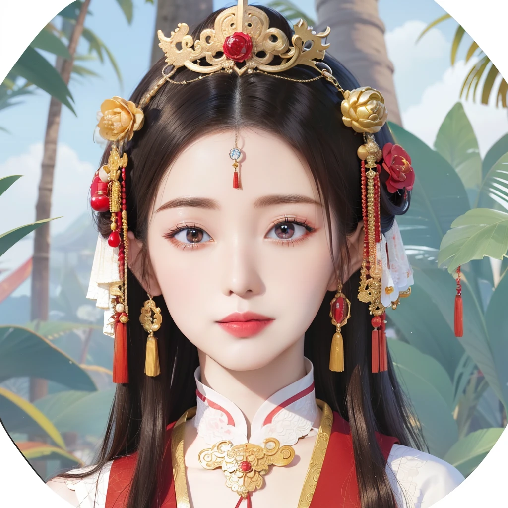 3D art style，Kizi，Red lips，A shallow smile，absurderes，Incredibly Ridiculous res，hugefilesize, ultra - detailed, A high resolution, The is very detailed, Nice detailed girl, very detailed eyes and faces, Beautiful detailed eyes, light in face,(Hanfu:1.1),1girll,A woman in Chinese clothing，Tia and long hair, a beautiful fantasy empress, Palace ， A girl in Hanfu, Princesa chinesa antiga, China Princess, xianxia fantasy, ancient asian dynasty princess, chinese empress, Inspired by Qiu Ying, Chinese fantasy, Inspired by Tang Yifen, Inspired by Huang Ji, inspired by Li Mei-shu