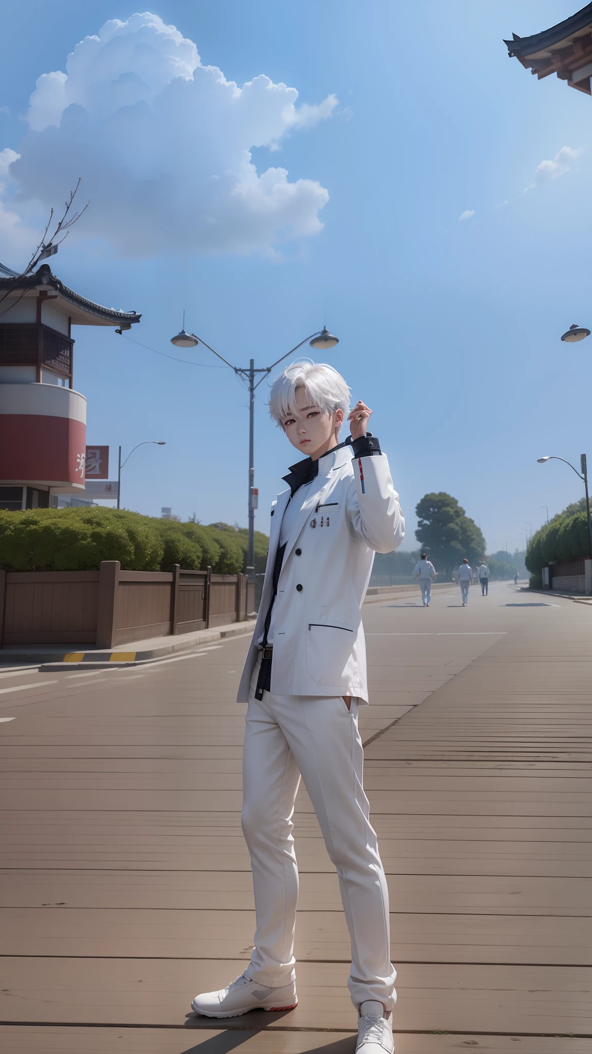 1boy, Anime, realistic, Korea, 8k ultra, (photorealistic), white pants, white coat