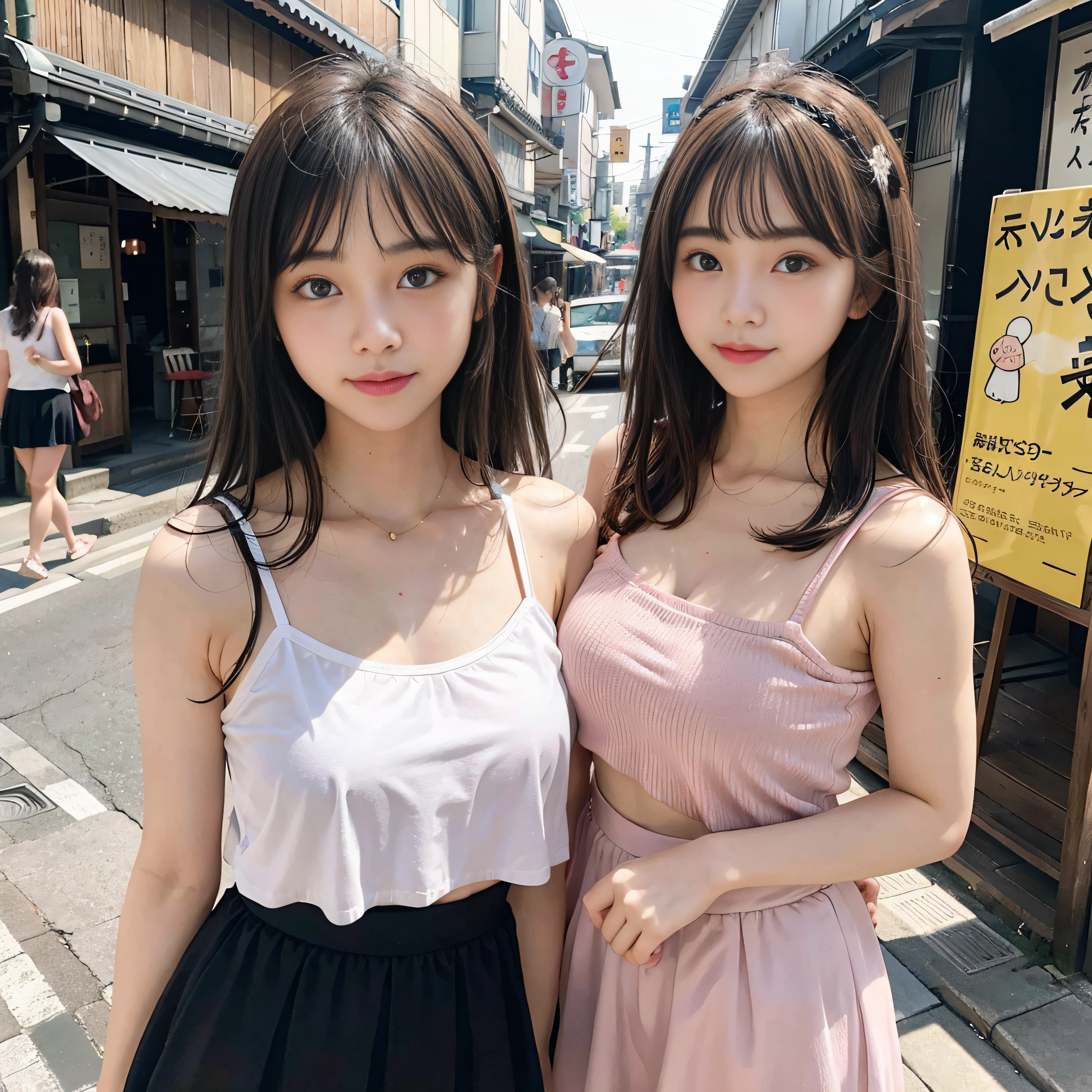 teens girl、Camisole 1、flered skirt、Streets of Kyoto、Sheer sunlight、shave ice