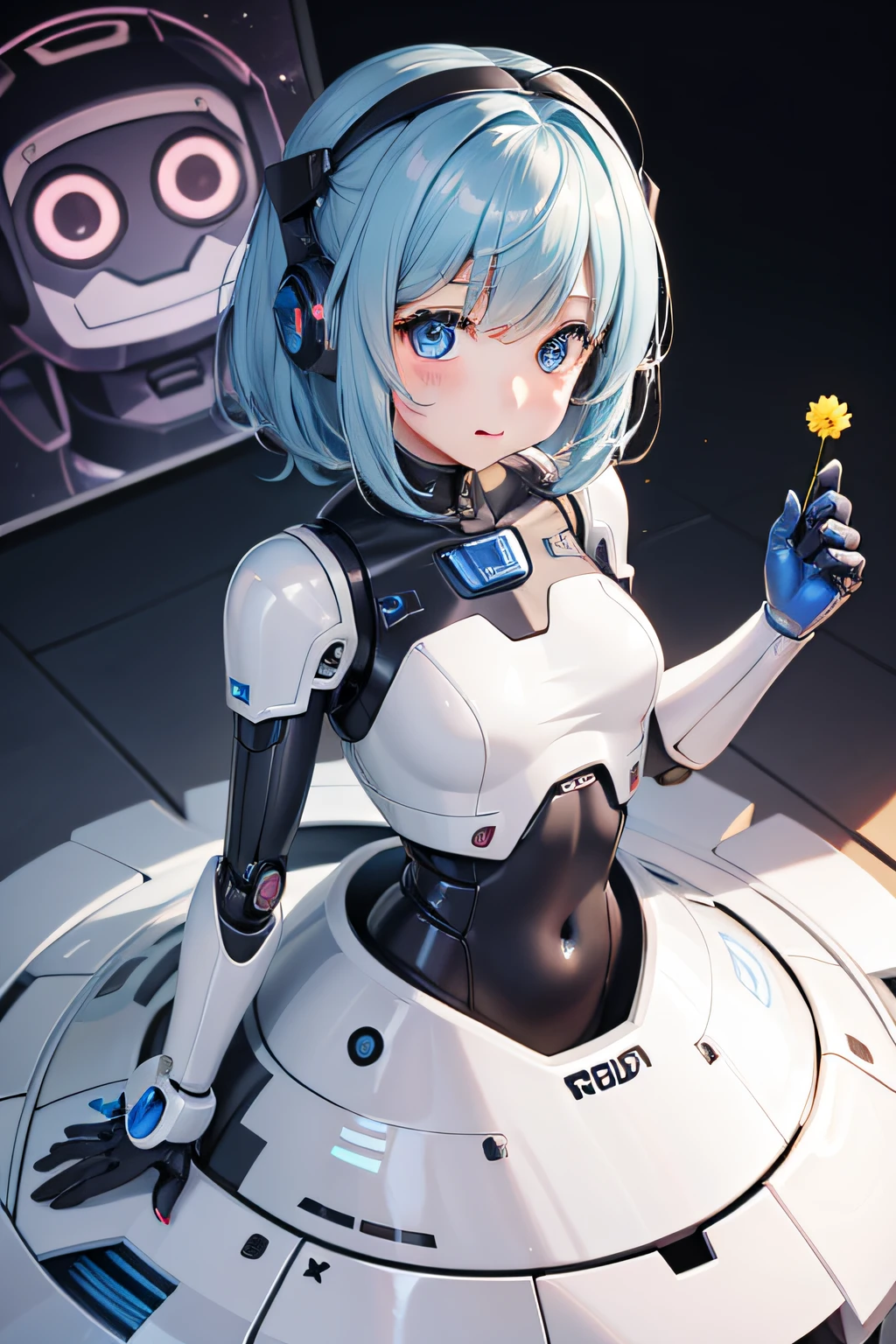 a little robot girl with a cute expression