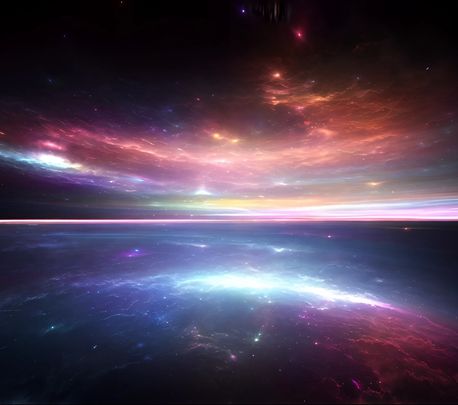 A close-up of a very colorful sky，There are a lot of stars, space fractal gradient, interstellar stormy bright sky, Fractal sky, Magnificent background, beautiful space, space sky, cool smooth space colours, Surreal space, colorfull sky, galactic light colors, space colors, sunny rainbow galaxy stormy sea, Nebula reflection, amazing wallpapers, Colorful sky, space atmosphere，k hd，A detailed，Pubic area is clear