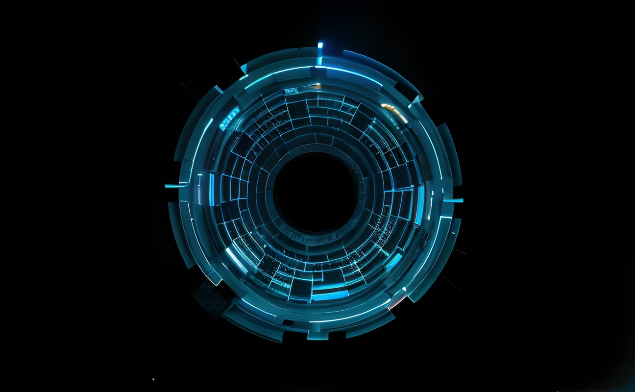 Close up of round object on black background, tron legacy setting, blue circular hologram, luminous black hole portal, technological rings, Cyber background, colors of tron legacy, black hole time portal, holographic interface, portal 3, tron legacy, techno neon projector background, computer generated, portal, Inside a black hole, black oled background