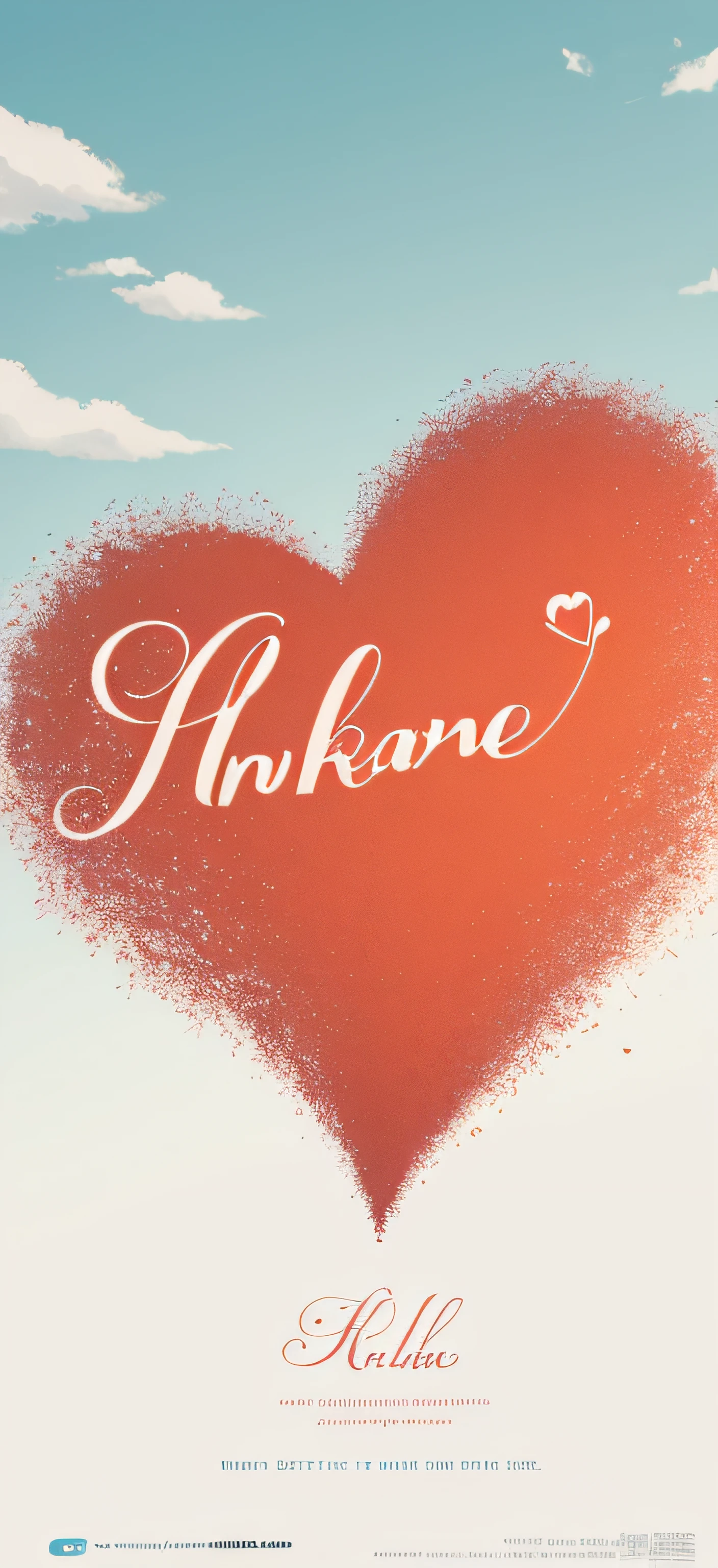 Poster with the theme of thanks，Sky in the background, There are heart-shaped elements， Thanks,  illustration，Pure background