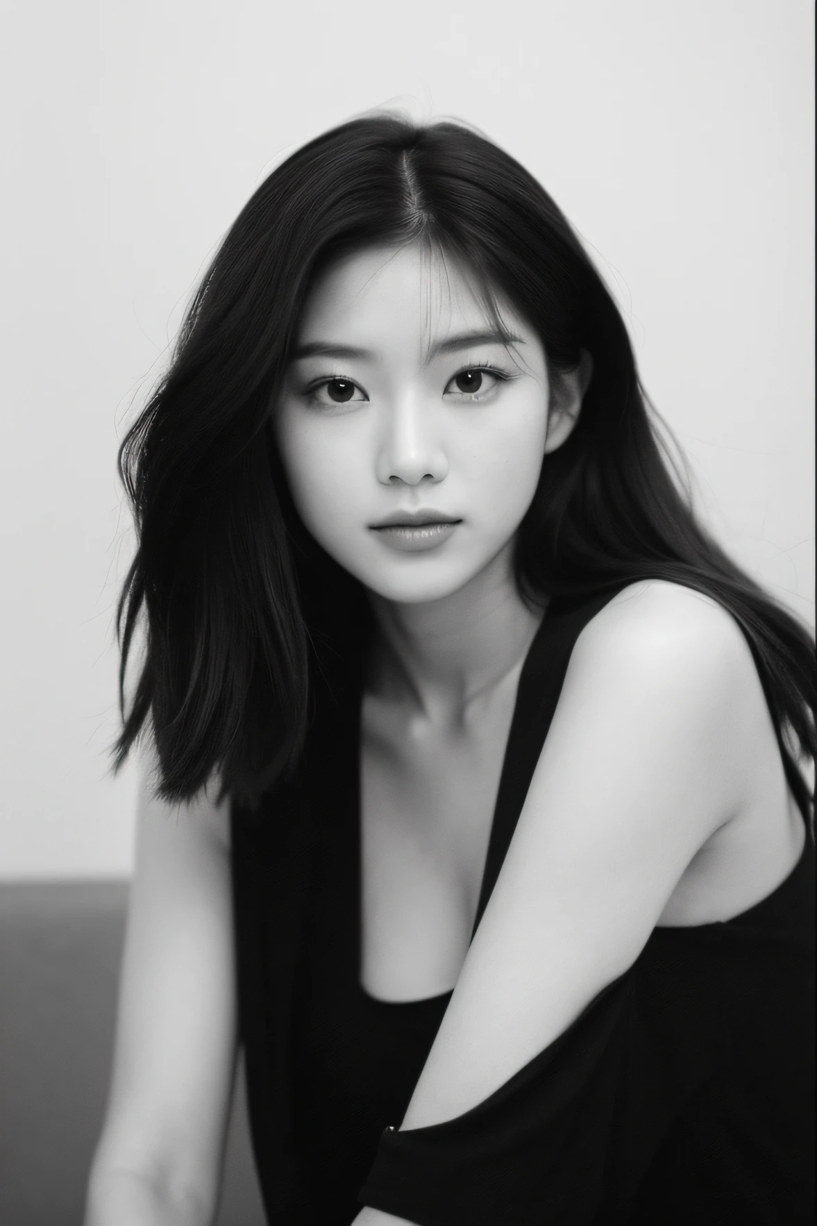 Photo of a Beautiful Korean kpop idol Woman, Summer, lecherous, filmgrain, Ilford HP5, 80mm