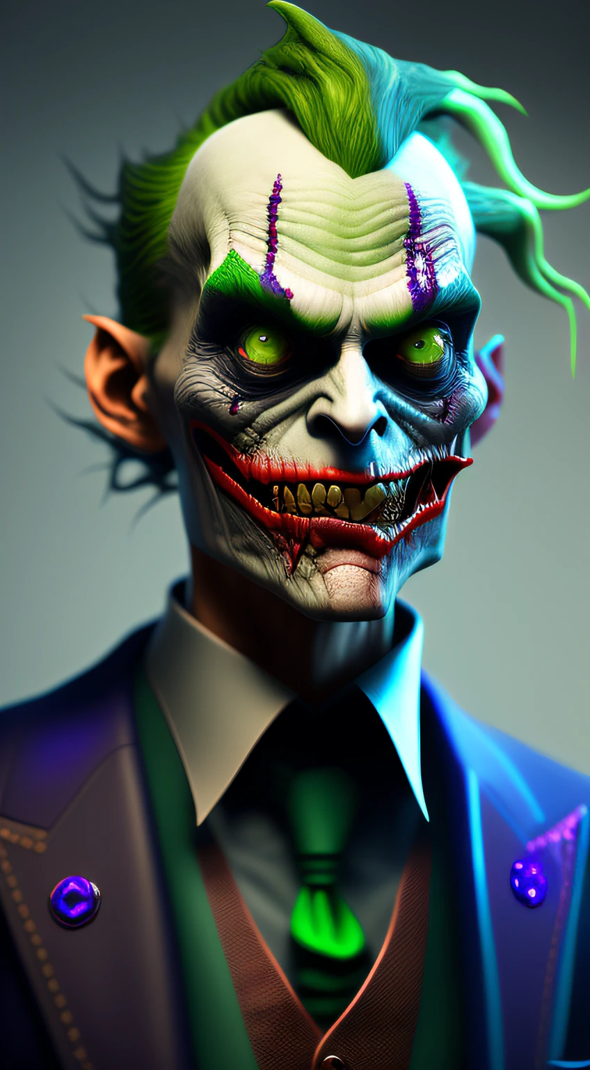 dreamlikeart, realistic the joker cute zombie, detailed , real suit, trending on arstation, digital art